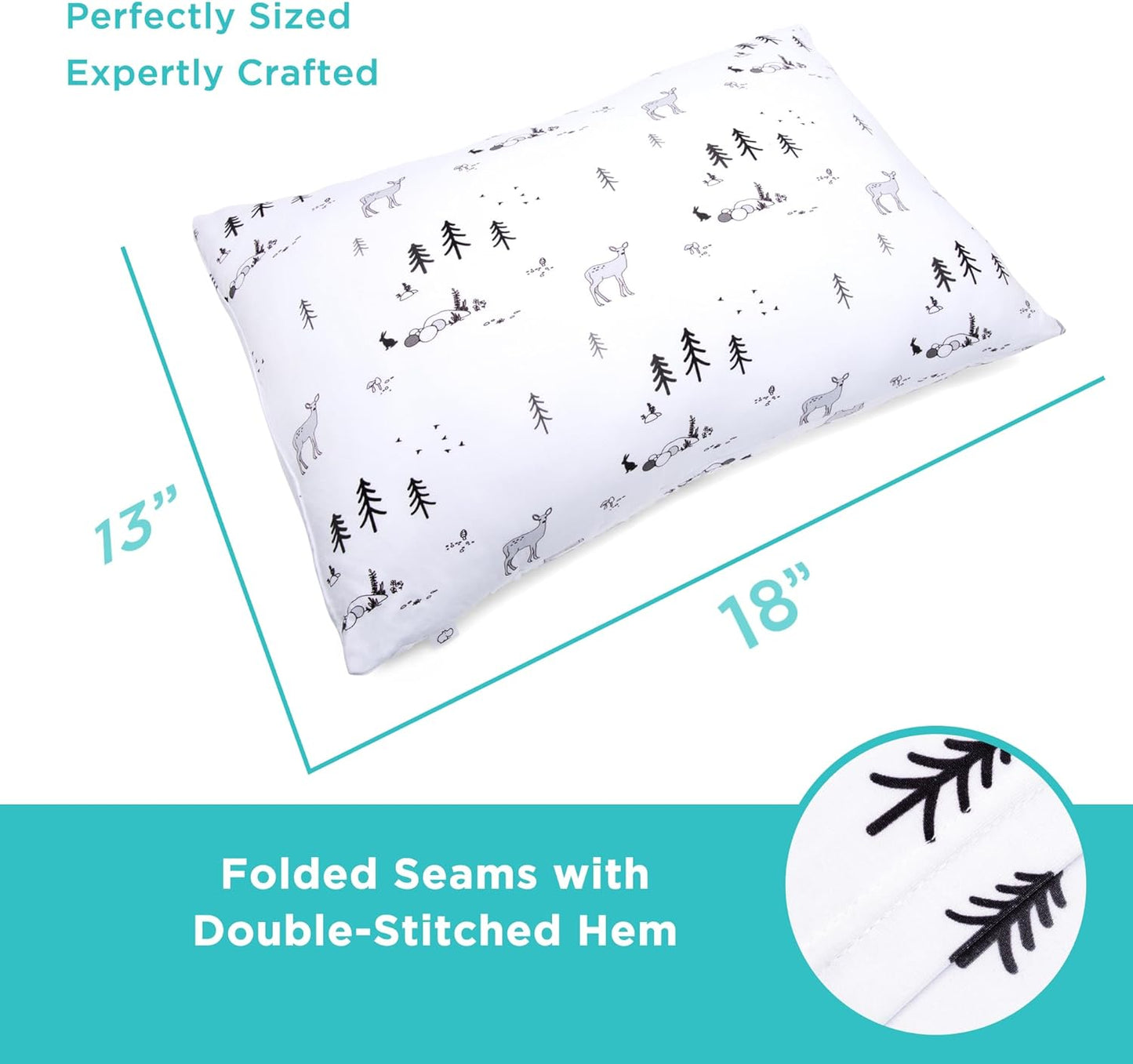 LittleHippo Toddler Pillow (13x18) with Viscose Derived from Bamboo Pillowcase - Hypoallergenic Toddler Pillow for Sleeping, Kids Pillow, Travel Pillows, Mini Pillow, Toddler Bed Pillow (Woodland)