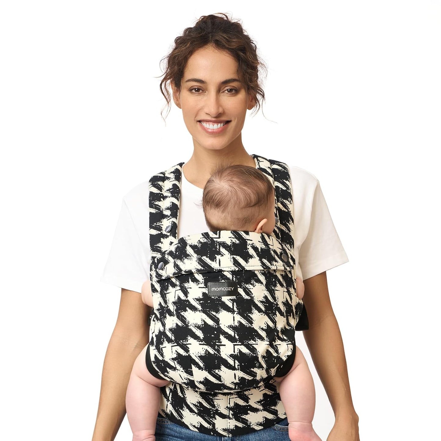 Momcozy Baby Carrier - Ergonomic, Cozy and Lightweight Carrier for 3-24 Months, Effortless to Put On, Ideal for Hands-Free Parenting, Enhanced Lumbar Support, Houndstooth