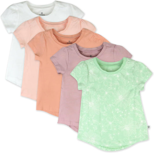 HonestBaby 5-Pack Short Sleeve T-Shirts 100% Organic Cotton Baby, Toddler, Little Kid, Boy, Girl, Unisex