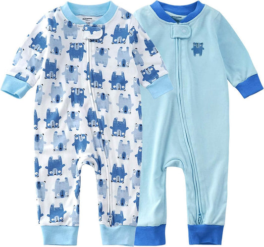 Teach Leanbh Baby 2-Pack Footless Pajamas Cotton Long Sleeve Printing 2 Way Zipper Romper Jumpsuit Sleep and Play 3-24 Months