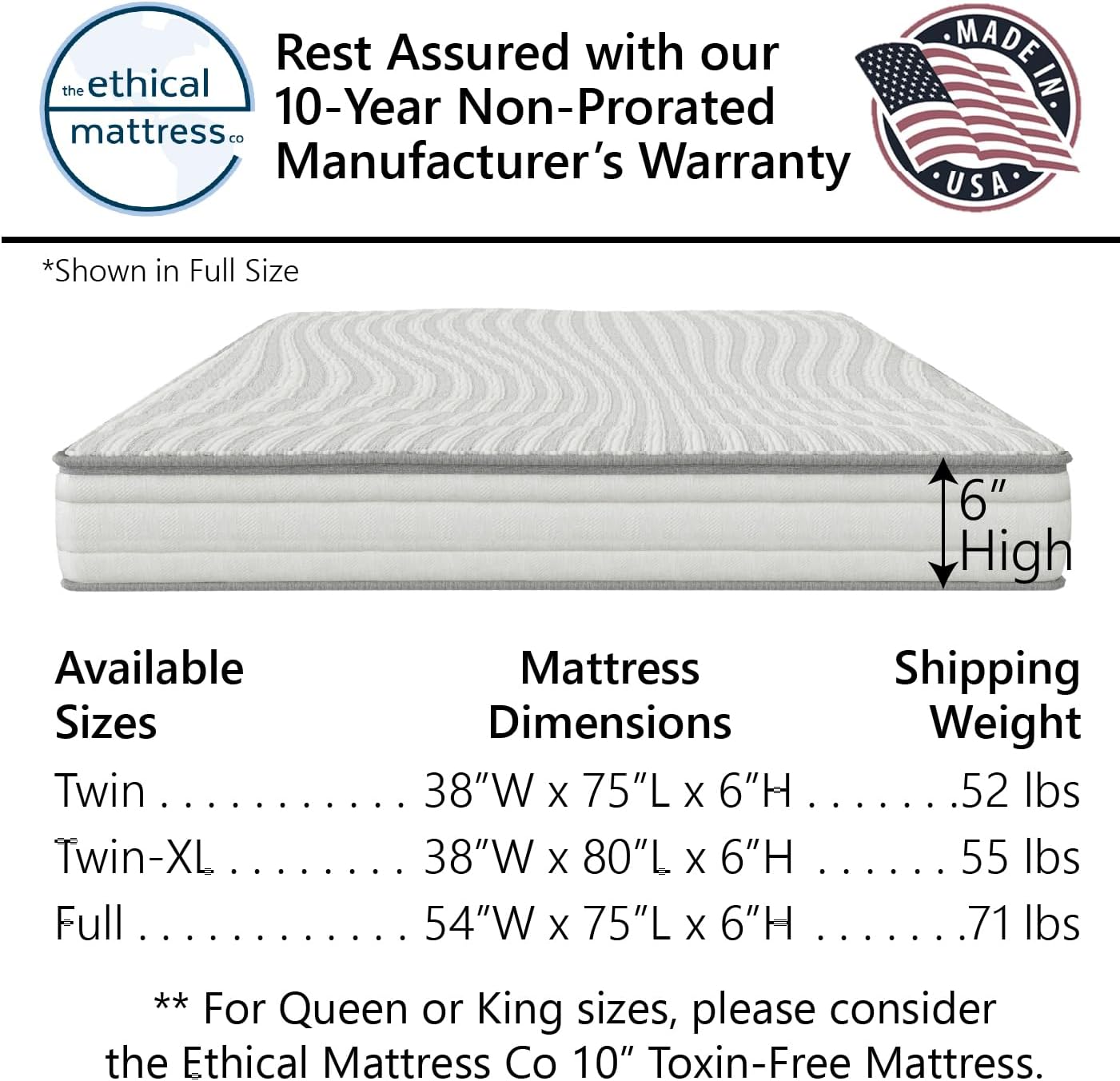 Ethical Mattress CO 6" Kid’s Mattress, Toxin-Free, Made in The USA with Organic Cotton, Wool, Latex & Pocketed Coils (Bed-in-a-Box); Perfect for bunk beds, trundles & Platform beds - Twin Size
