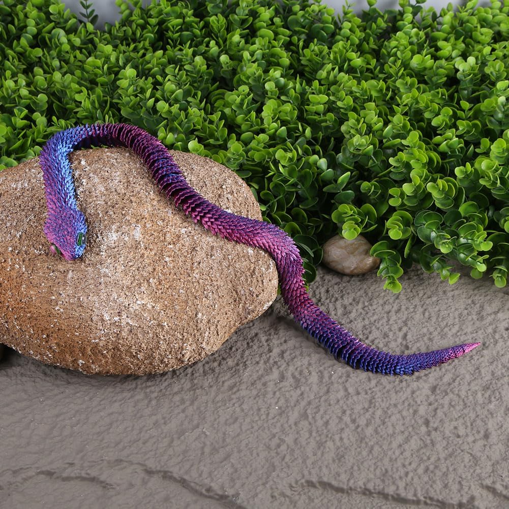 3D Printed Animals-Snake Viper, 24 in Surprise Mystery Snake Fidget Toy Creative Toy 3D Printed Articulated Snake Collectibles Home Office Executive Desk Decor (Red Blue)