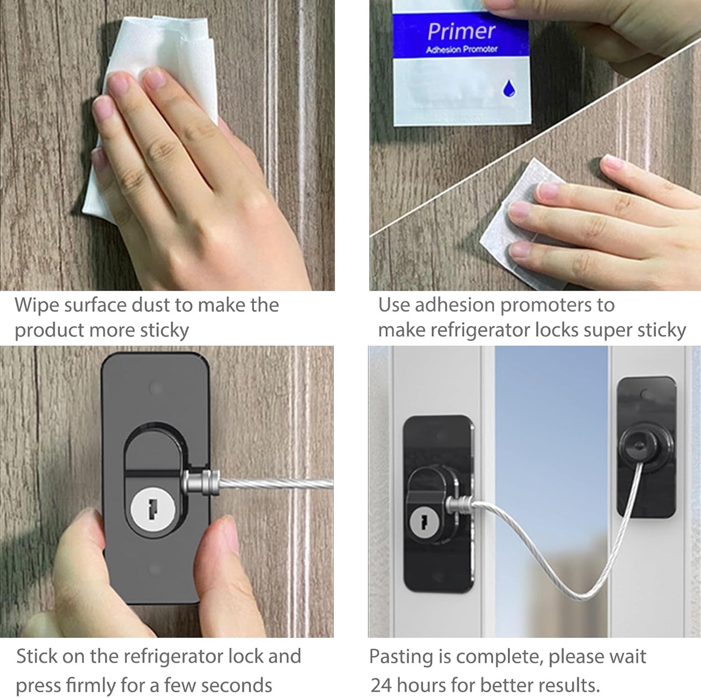 Fridge Lock (4 Pack),Refrigerator Lock with Keys,for Fridge, Cabinet Locks, Drawers, Dishwasher, Toilet and Child Safety Cabinet Locks, Traceless Adhesive No Drilling (Black)