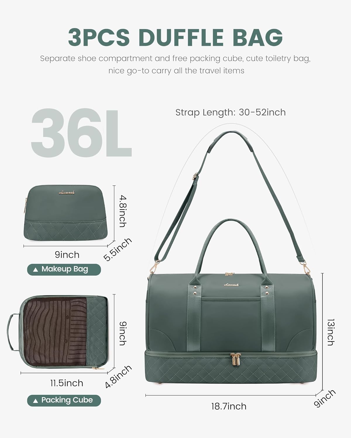 LOVEVOOK Travel Bag,Weekender Bag for Women Travel Duffle Bag with Shoe Compartment,Carry on Overnight Bag with Wet Pocket,Gym Yoga Duffel Bag,Hospital Bags for Labor and Delivery,3 Pcs Set