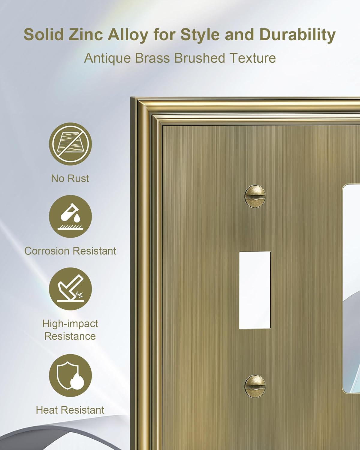 2-Pack Combo Toggle/Decorator Light Switch Cover Plate, Antique Brass Decorative Electrical Outlet Covers, Durable Solid Zinc Alloy Wall Switch Plates and Outlet Covers