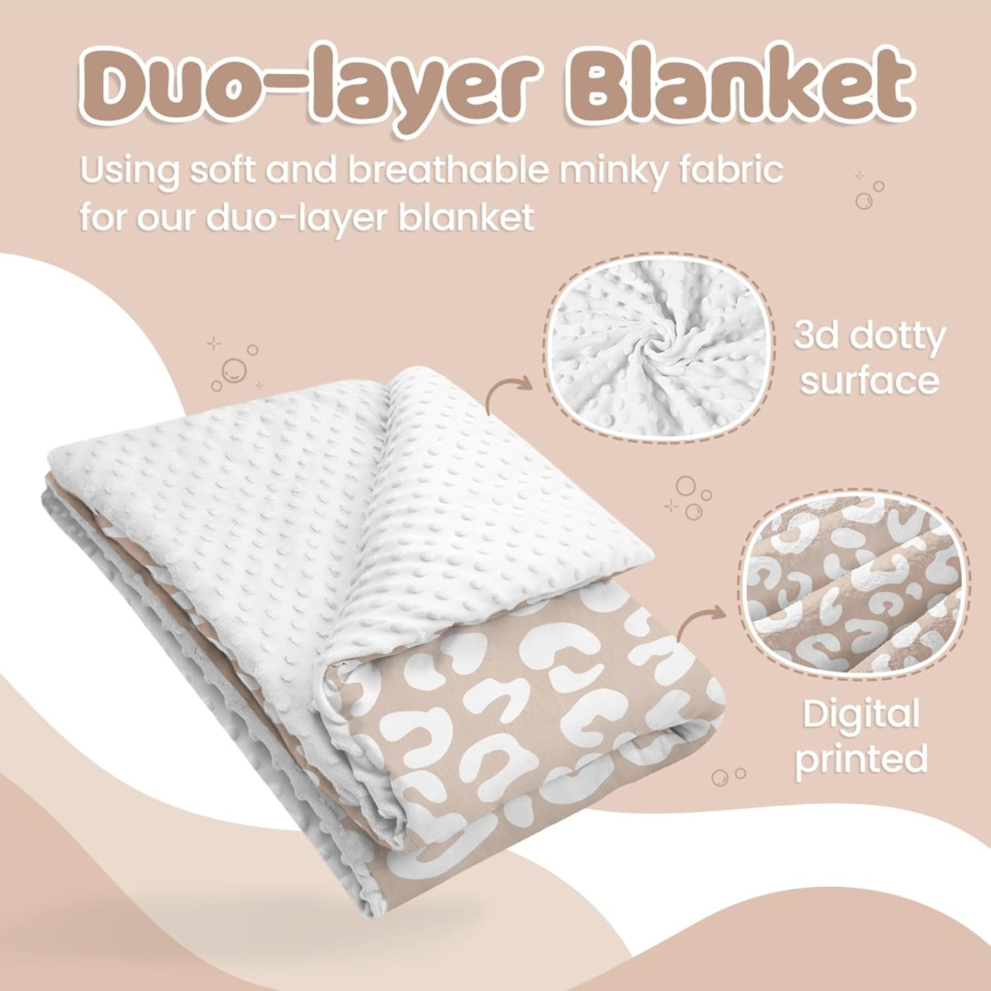 Leopard Print Minky Baby Blanket 30 x 40 Inches for Girls, Soft Plush Receiving Blanket with Dotted Back, Gift for Toddler Newborn Infant Christmas Birthday Baby Shower