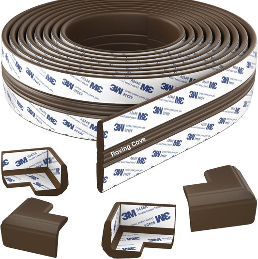 Roving Cove PreFit (Classic) Furniture Edge Corner Protector (Standard 15ft Edge 4 Corners), Baby Proofing Bumper Guards, Coffee Brown, Pre-Taped, for Straight Smooth Surfaces