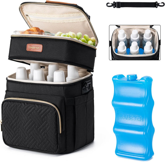 Insulated Breastmilk Cooler Bag with Ice Pack - Holds 6x9oz Bottles, Leakproof Double Layer, Baby Bottle Cooler Bag with Adjustable Strap for Nursing Moms, Daycare & Travel