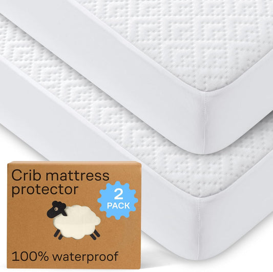 Niagara Crib 2 Pack 100% Waterproof Mattress Protector, Soft Breathable Crib Mattress Protector with Deep Pocket, Mattress Pad for Toddler and Baby (52x28, White) - Viscose Made from Bamboo