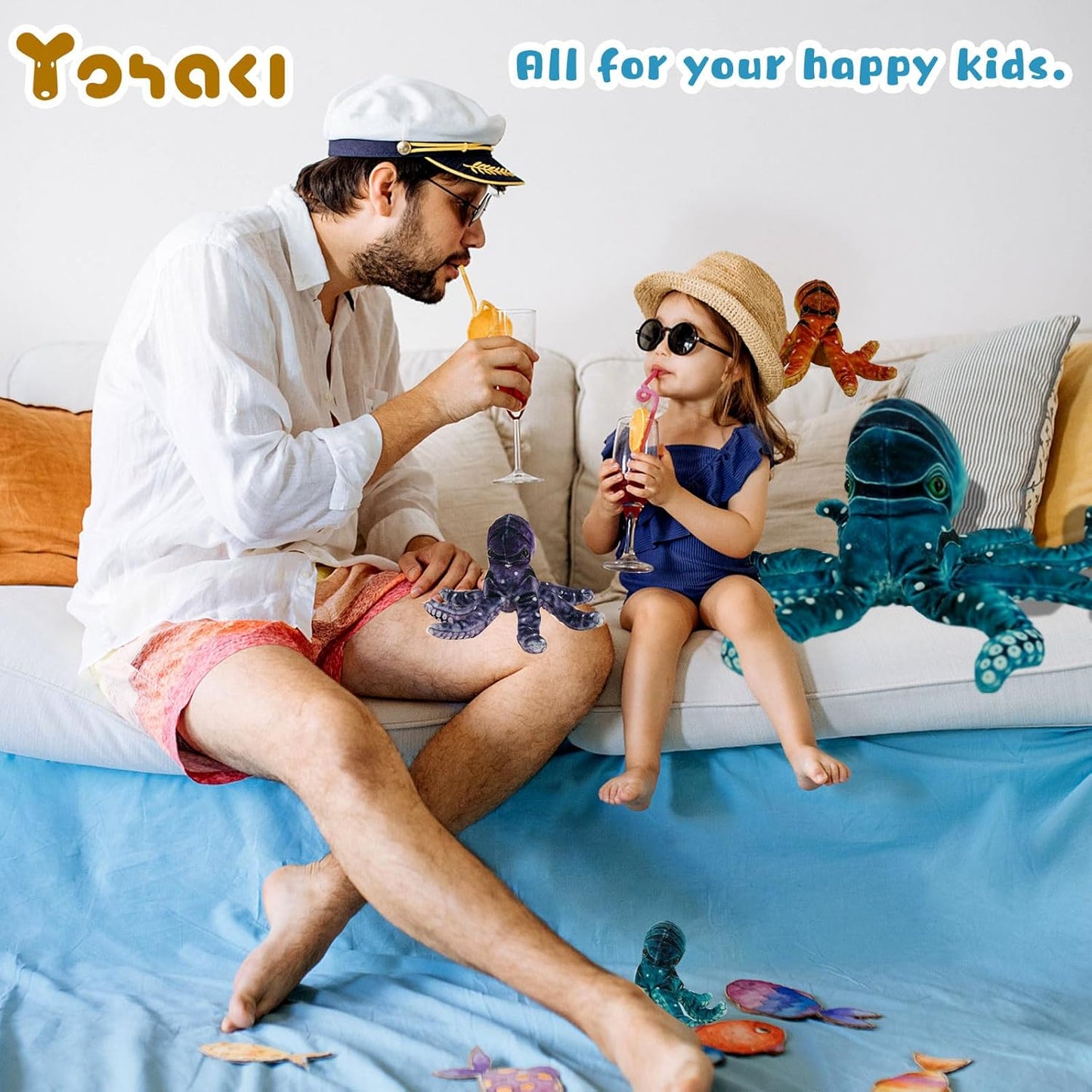 Octopus Stuffed Animal, 11''Marine Printed Octopus Plush Toys with 3 Baby, Soft Washable Toy Stuffed Marine Animal for Home Decor, Idea Gift for Kids Boys Girls Christmas Birthday Gifts (Blue)