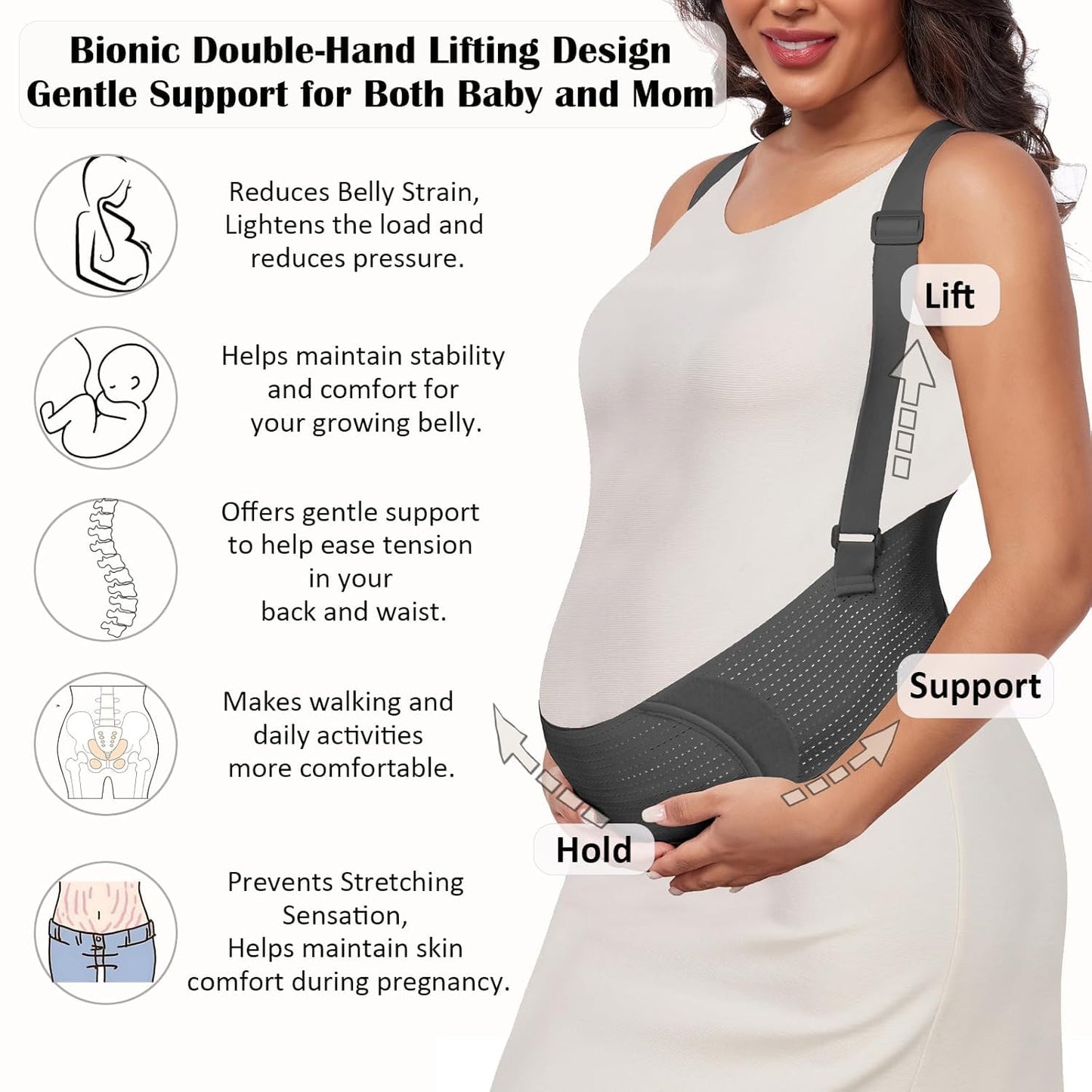 Pregnancy Belly Band for Pregnant Women Maternity Belly Band with Adjustable Straps Belly Support Bands - Maternity Belt, Black,S