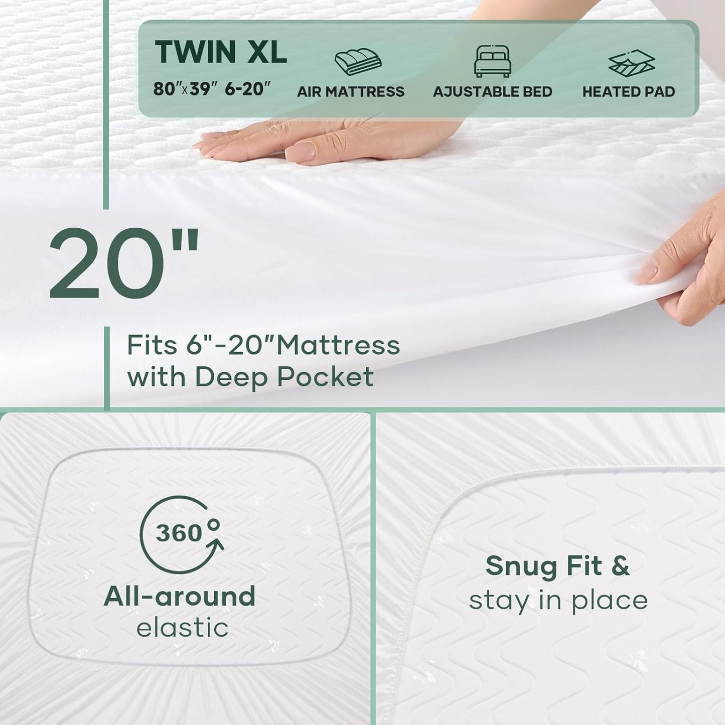 Ohgeni 100% Waterproof Mattress Protector, Twin XL-2 Pack, Fitted Sheet with Stretchable Pockets, Deep Sleep Noiseless Soft. Breathable Cooling Hypoallergenic Material, Mattresses Cover for Bed