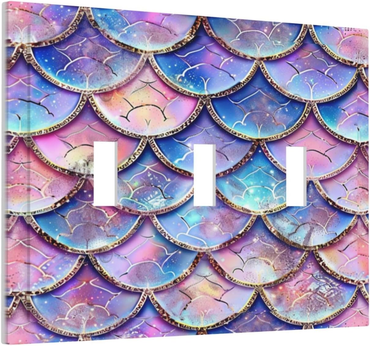 Decorative Switch Covers Plate Cute Pink Purple Mermaid Scales 3 Gang Artistic Wall Plate Unique Triple Toggle Light Switch Plate Jumbo Faceplate for Girlroom Bedroom Home Decor