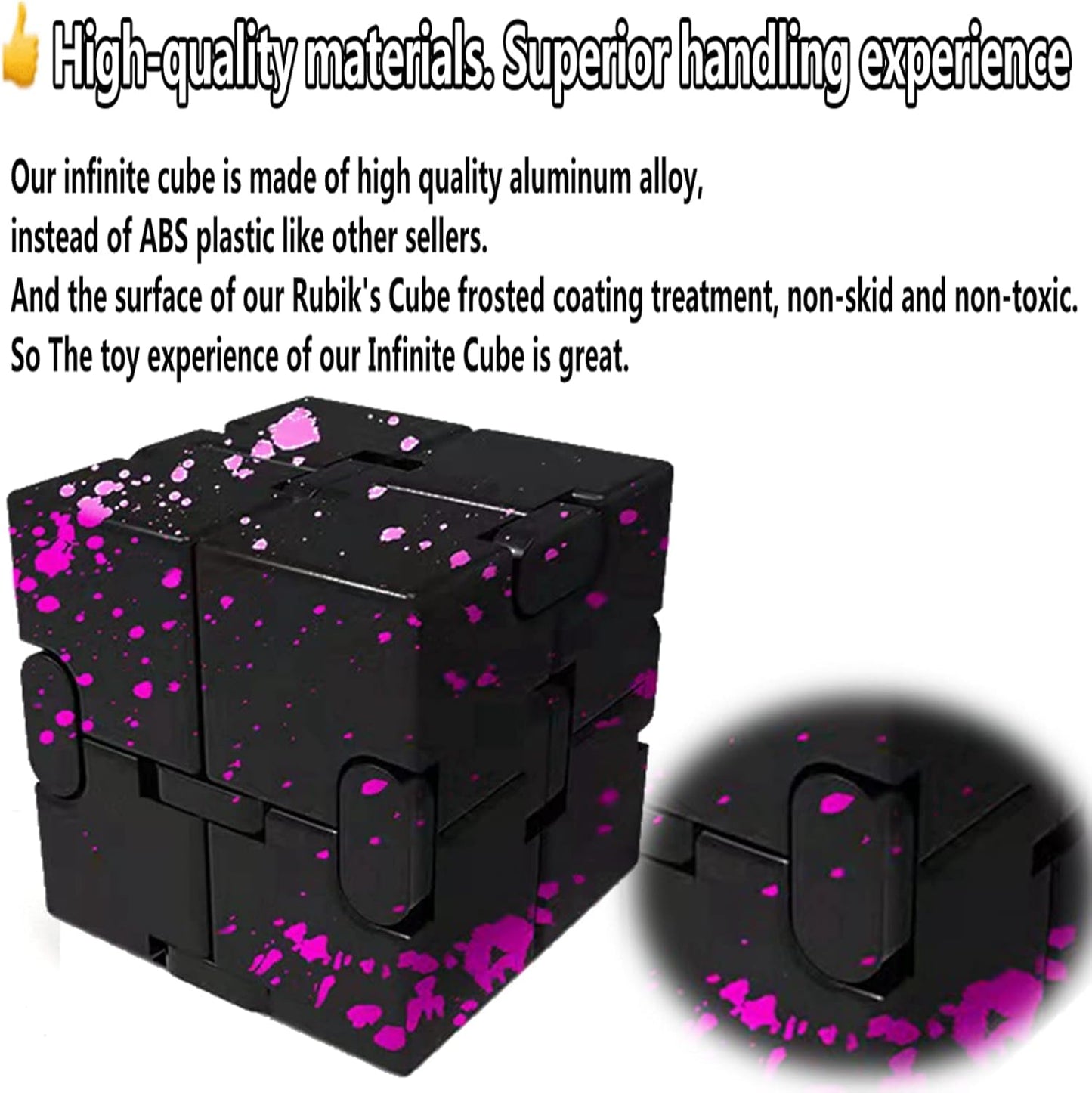 Metal Fidget Infinity Cube Toys for Men Gadgets Anxiety Stress Relief Aluminum Alloy Material (Black & Pink)