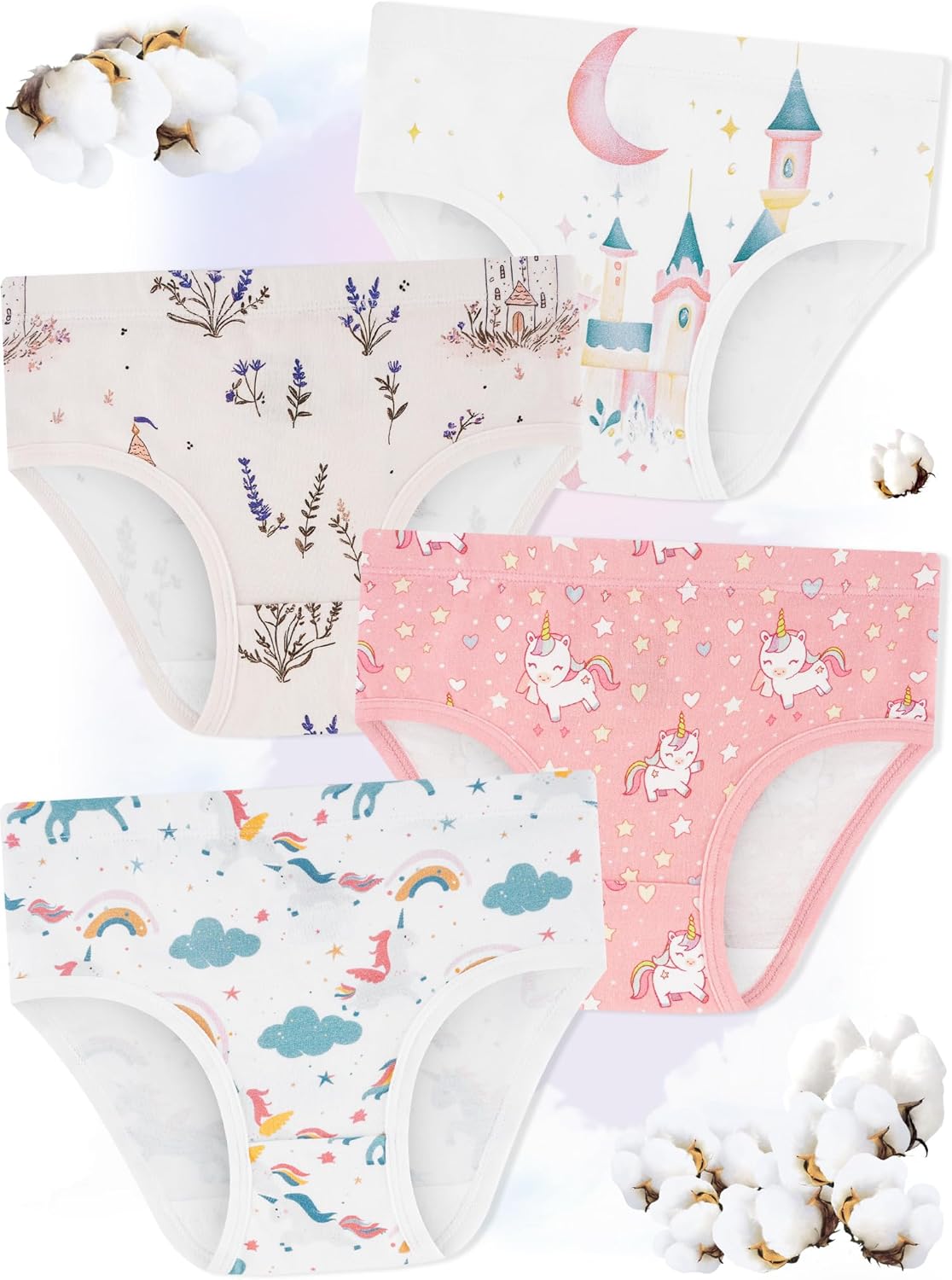 Girls' Underwear,Soft Cotton Tagless Panties for Toddlers' & Little Kids Comfort,Breathable Briefs,8-Pack