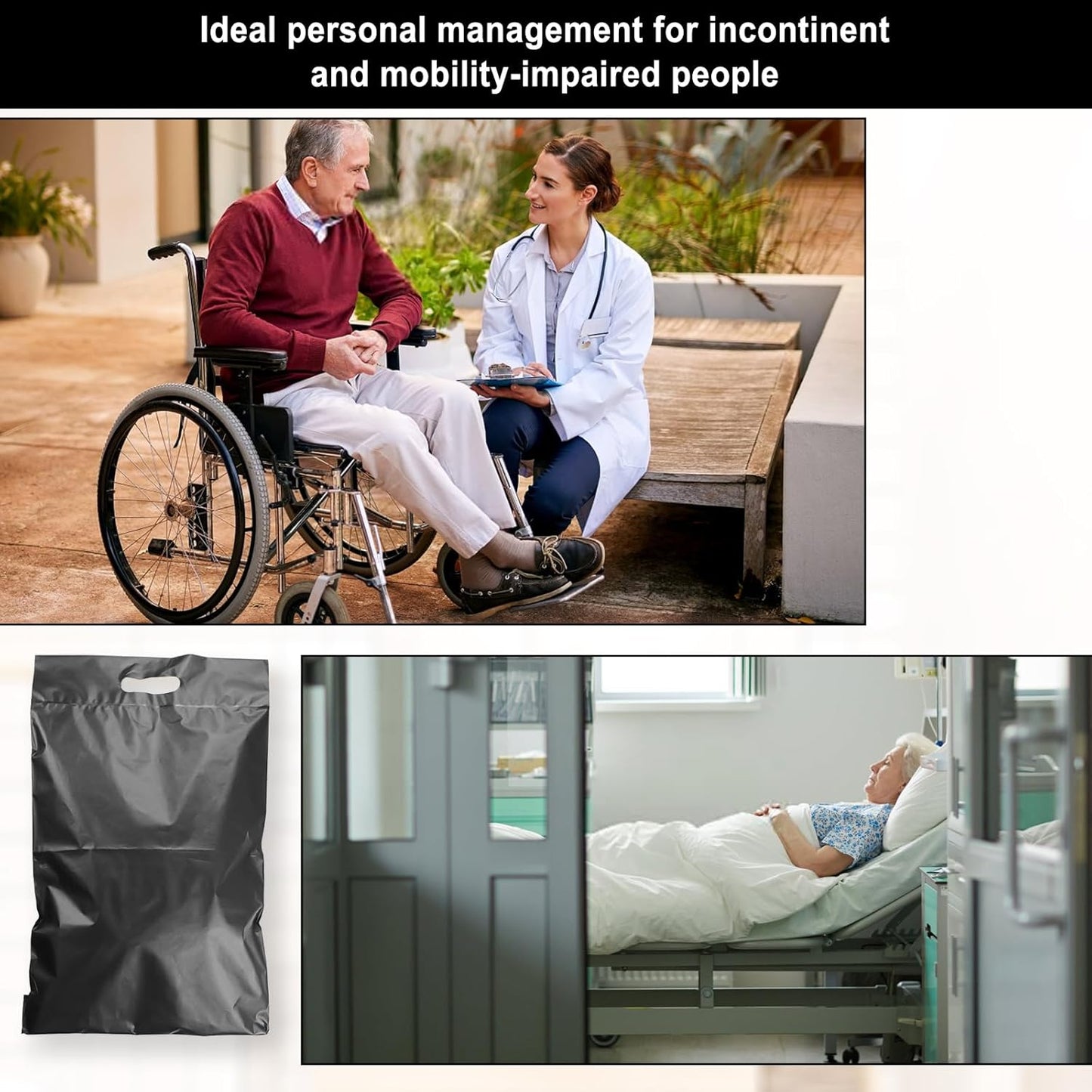 100 Pack Plastic Bags for Adult Diaper Disposal Handle Adult Diaper Disposal Self-Adhesive Strips to Seal in Odours Suitable for Elderly Nappy Care at Home and for Travel (White） (Black)