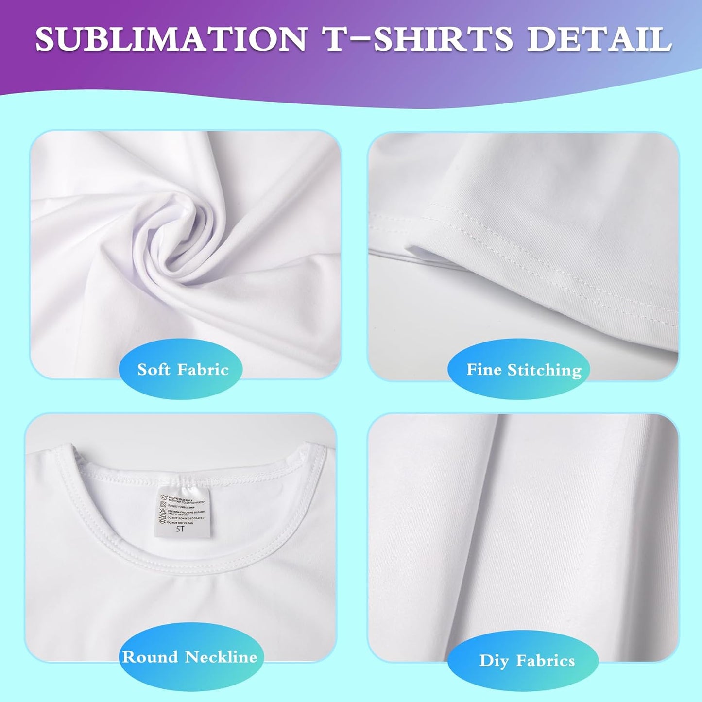 5 PCS Sublimation T-Shirt Blank for Toddler,White Polyester Crew Neck Short Sleeve T-Shirts for Kids