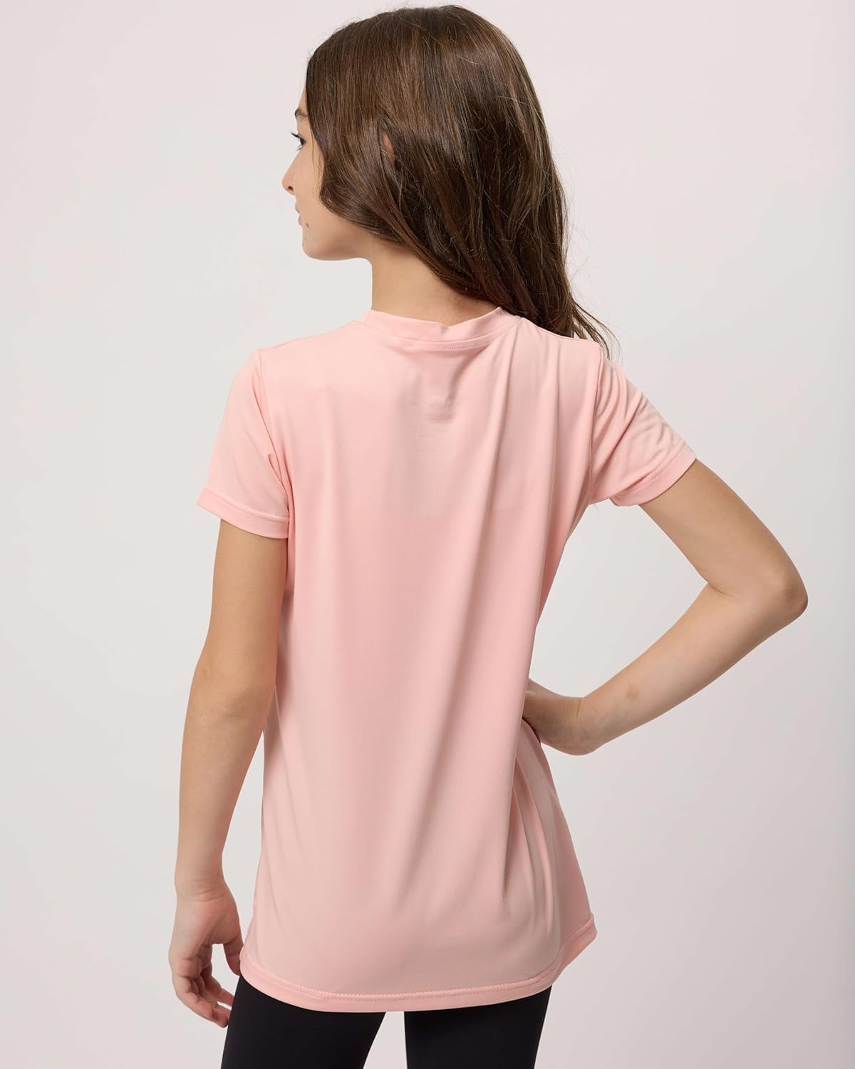 Real Essentials 5 Pack: Girls Short Sleeve Dry-Fit Crew Neck Active Athletic Performance T-Shirt