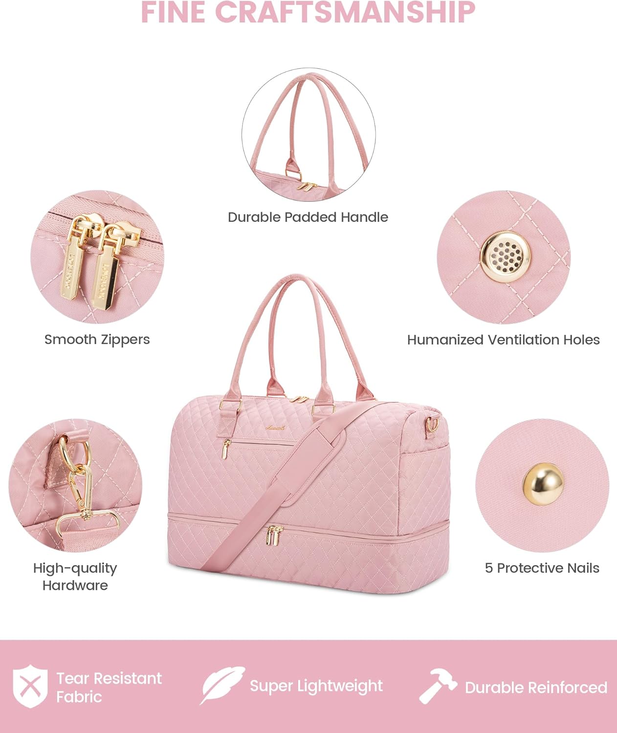 LOVEVOOK Travel Duffle Bag for Women, Weekender Overnight Bag with Shoe Compartment, Carry on Bag with Toiletry Bag, Gym Duffel Bag with Wet Pocket, Hospital Bags for Labor and Delivery 3 Pcs Set