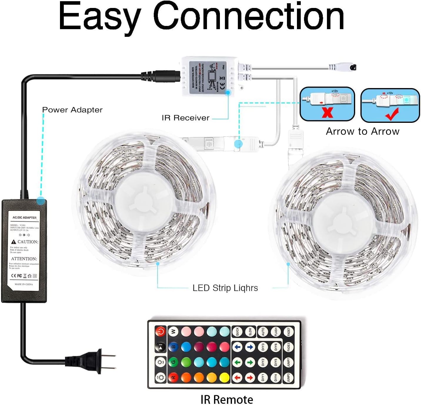 DAYBETTER LED Lights 65.6ft, 5050 RGB Led Strip Lights Flexible Color Changing Remote Control Led Light Strips, 2 Rolls of 32.8ft Led Lights for Bedroom, Living Room, Party Home Decor