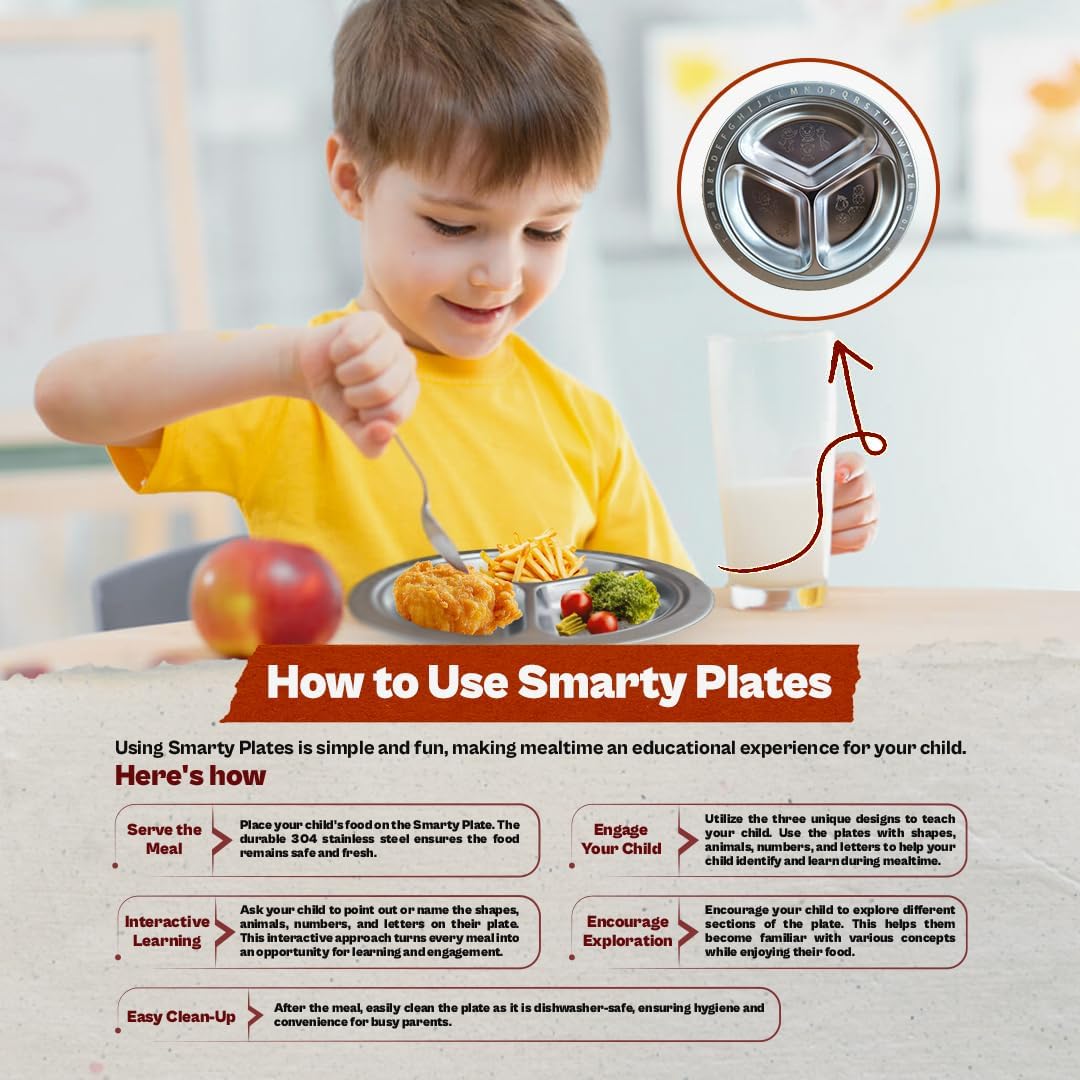 Stainless Steel Plates for Kids, Toddler Plate, Non Toxic Baby Dinnerware, BPA-Free Feeding Tray, Durable, Easy to Clean, Compatible with Dishwasher, Freezer, Microwave