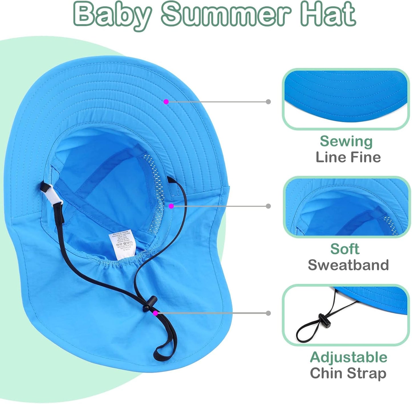 XIAOHAWANG Girls Sun Hat Baby Beach Hats Boys UPF 50+ Kids Summer Protection Cap Toddler Breathable Caps Wide Brim Neck Flap
