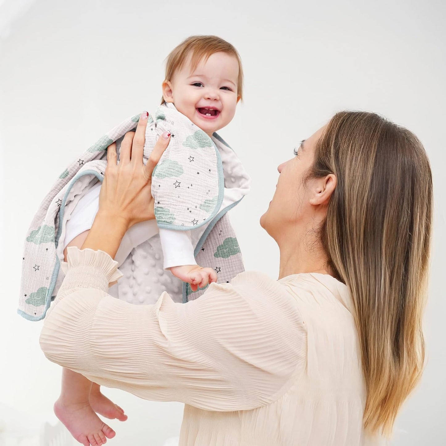 Susurration Baby Blanket for Unisex Boys Girls, Soft Nursery Minky Blanket with Muslin Cotton Front and Dotted Fleece Back, Receiving Blanket for Baby Newborn Infant, 30x40inch (Cloud)