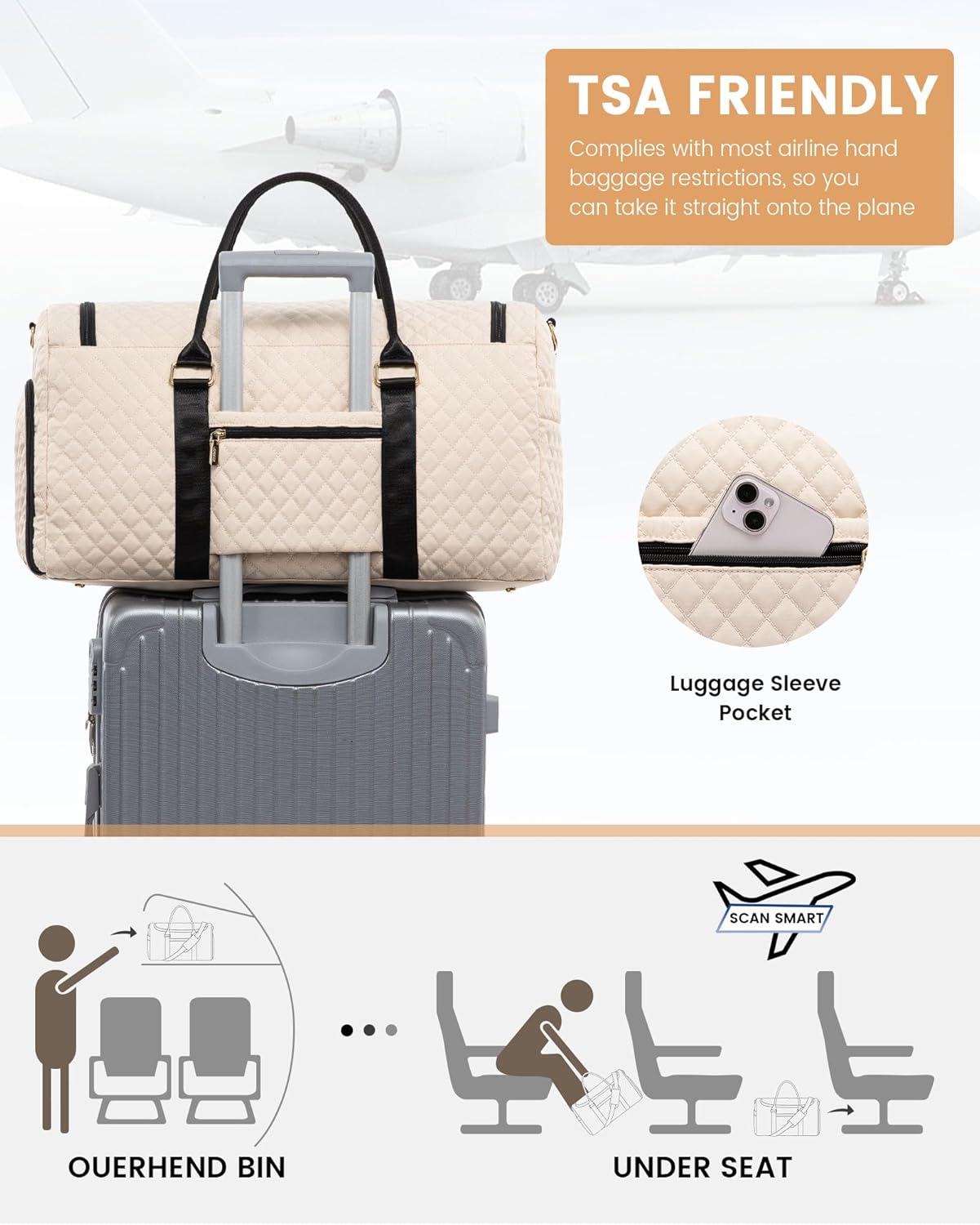 LOVEVOOK Travel Duffle Bag, 40L Weekender Overnight Bag with Toiletry Bag, Quilted Carry On Bag with Shoe Compartment, Gym Duffel Bag with Wet Pocket for Women, Hospital Bags for Labor and Delivery