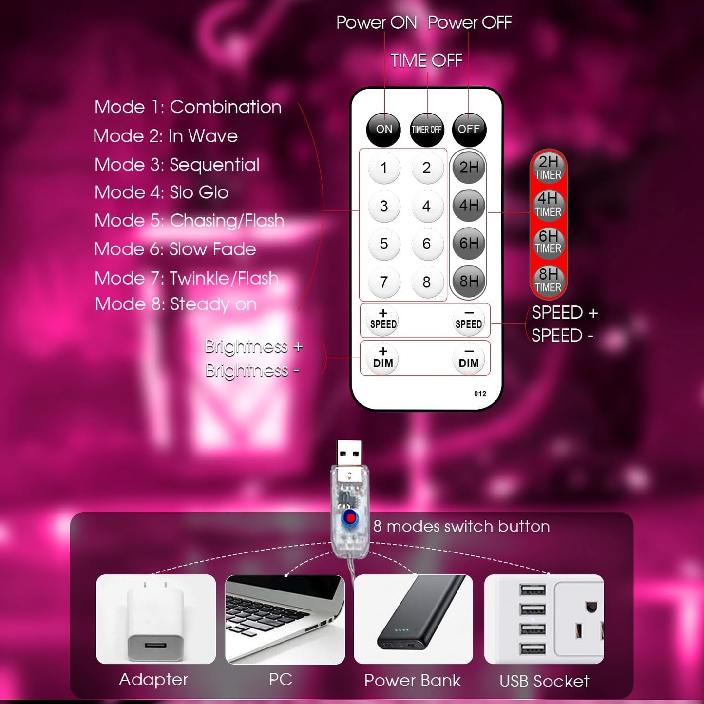 Fairy Lights 72ft 220 LED USB Twinkle String Lights Plug in Silver Wire Lights with Remote and Timer 8 Modes Outdoor Waterproof Starry Lights DIY Party Wedding Christmas Decoration(Pink)