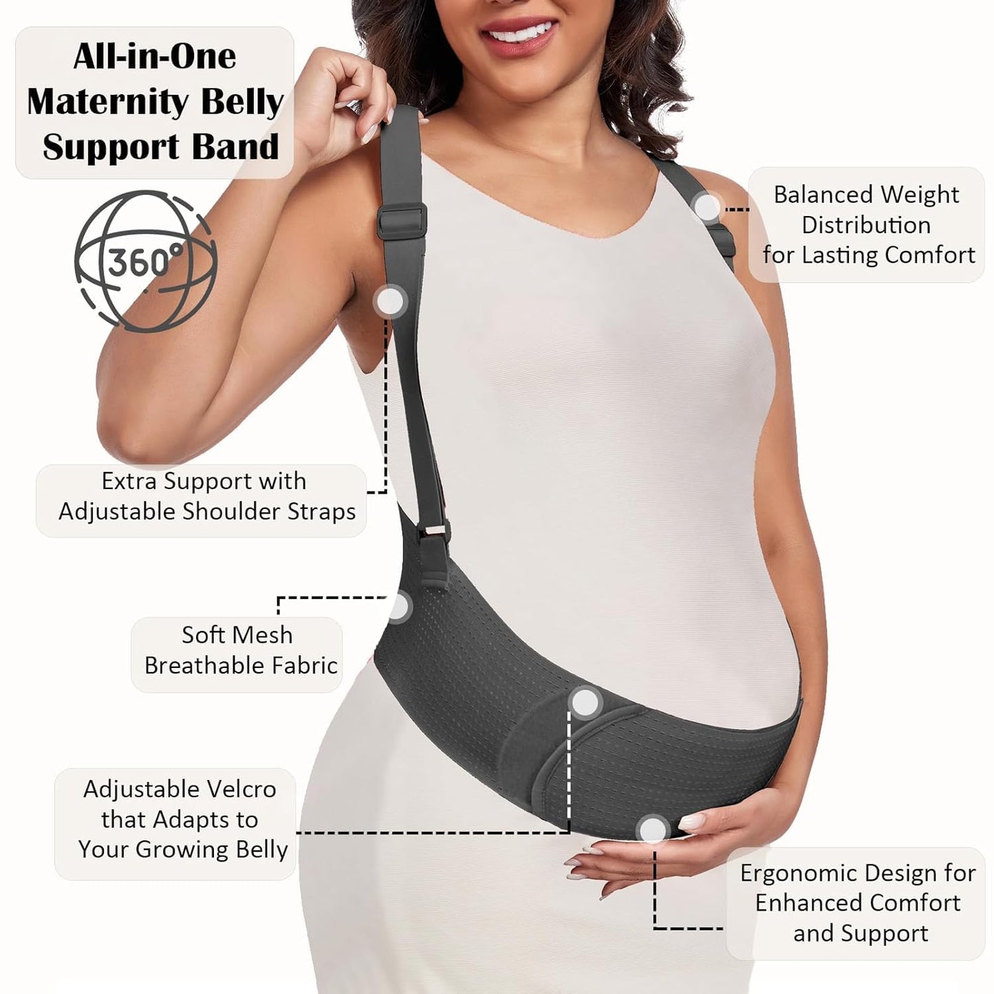 Pregnancy Belly Band for Pregnant Women Maternity Belly Band with Adjustable Straps Belly Support Bands - Maternity Belt, Black,L