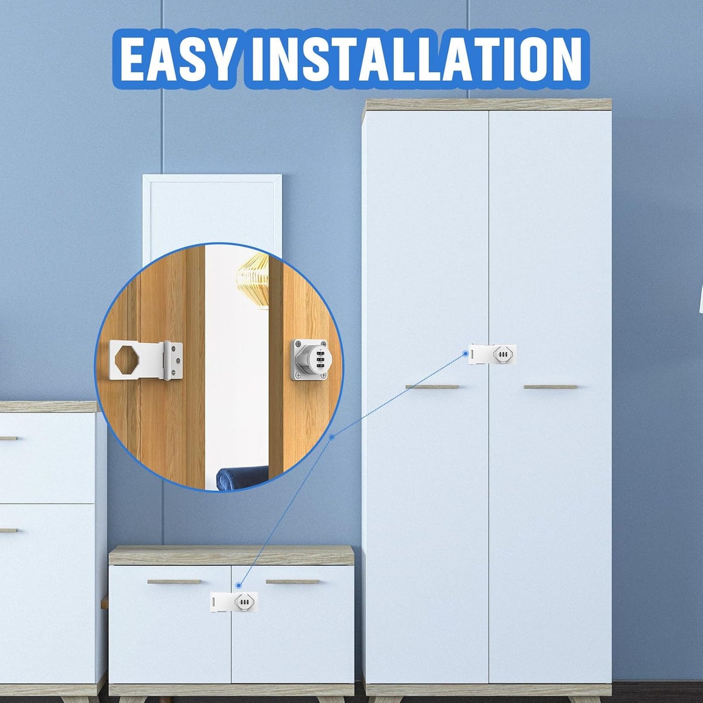 Household Cabinet Password Hasp Locks, Cabinet Locks with Combination, Door Security Slide Latch for Small Barn Doors, Bathroom, Outdoor, Garden (4 Pack Black White)