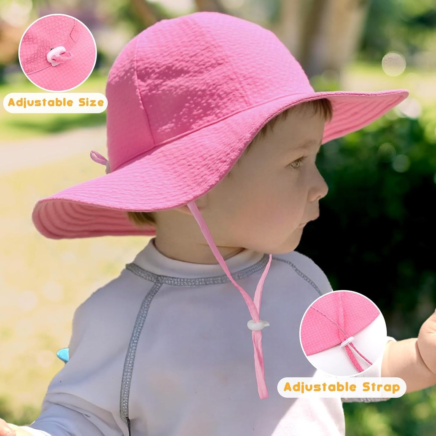 HONGTEYA Baby Sun Hat Toddler Girl Beach Hat Adjustable Outdoor Summer Hat UPF 50+ Sun Protection Wide Brim Infant Kids