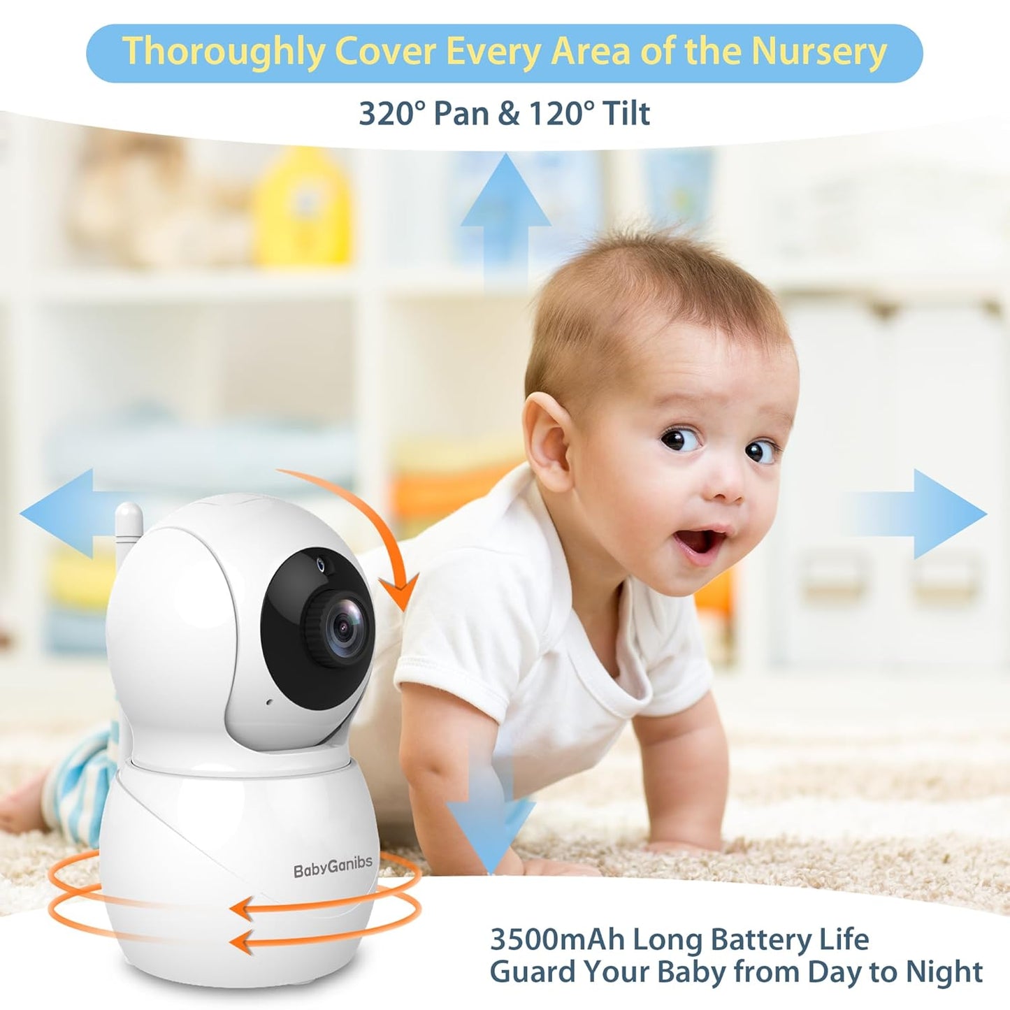 Baby Monitor with 2 Cameras Standby for 26-Hour Battery, Remote Control 4.3'' IPS Video Baby Monitor No WiFi Up to 1000ft Range, ECO, Night Vision, Temperature, 2-Way Talk, 8 Lullabies