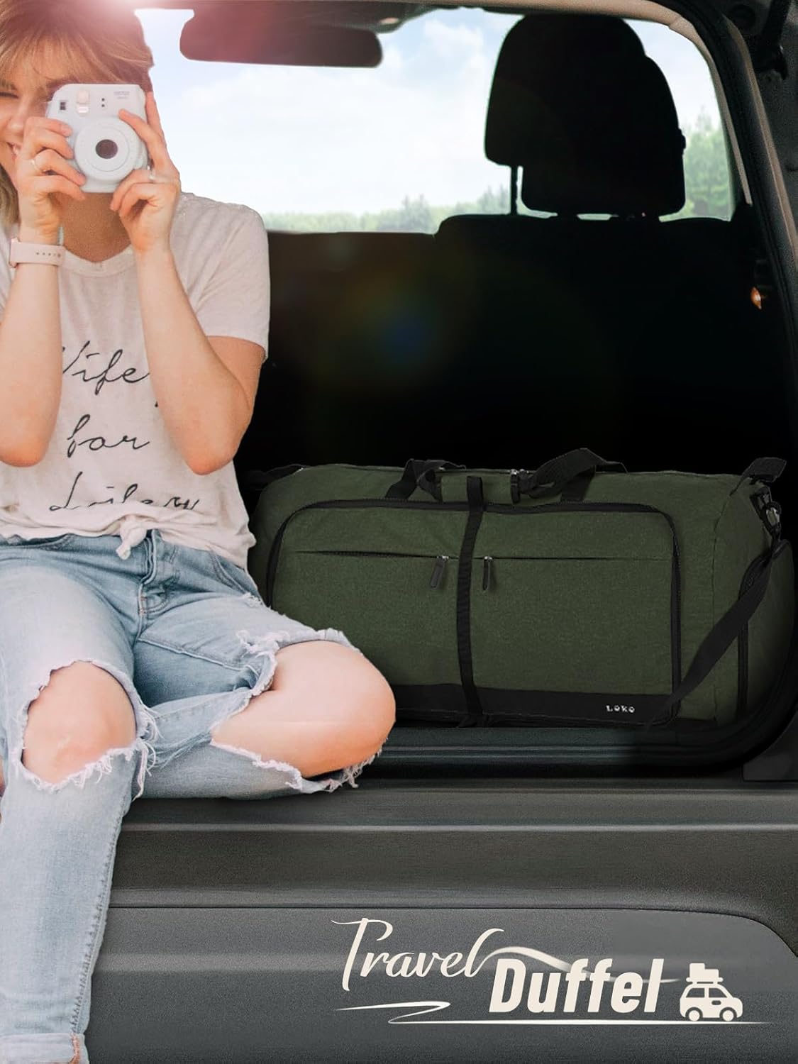 Lekesky Foldable Travel Duffel Bag for Women, 80L Large Duffle Bag with Separate Shoes Compartments & Straps, Carry On Weekend Bag for Women, Hospital, Overnight(Green)