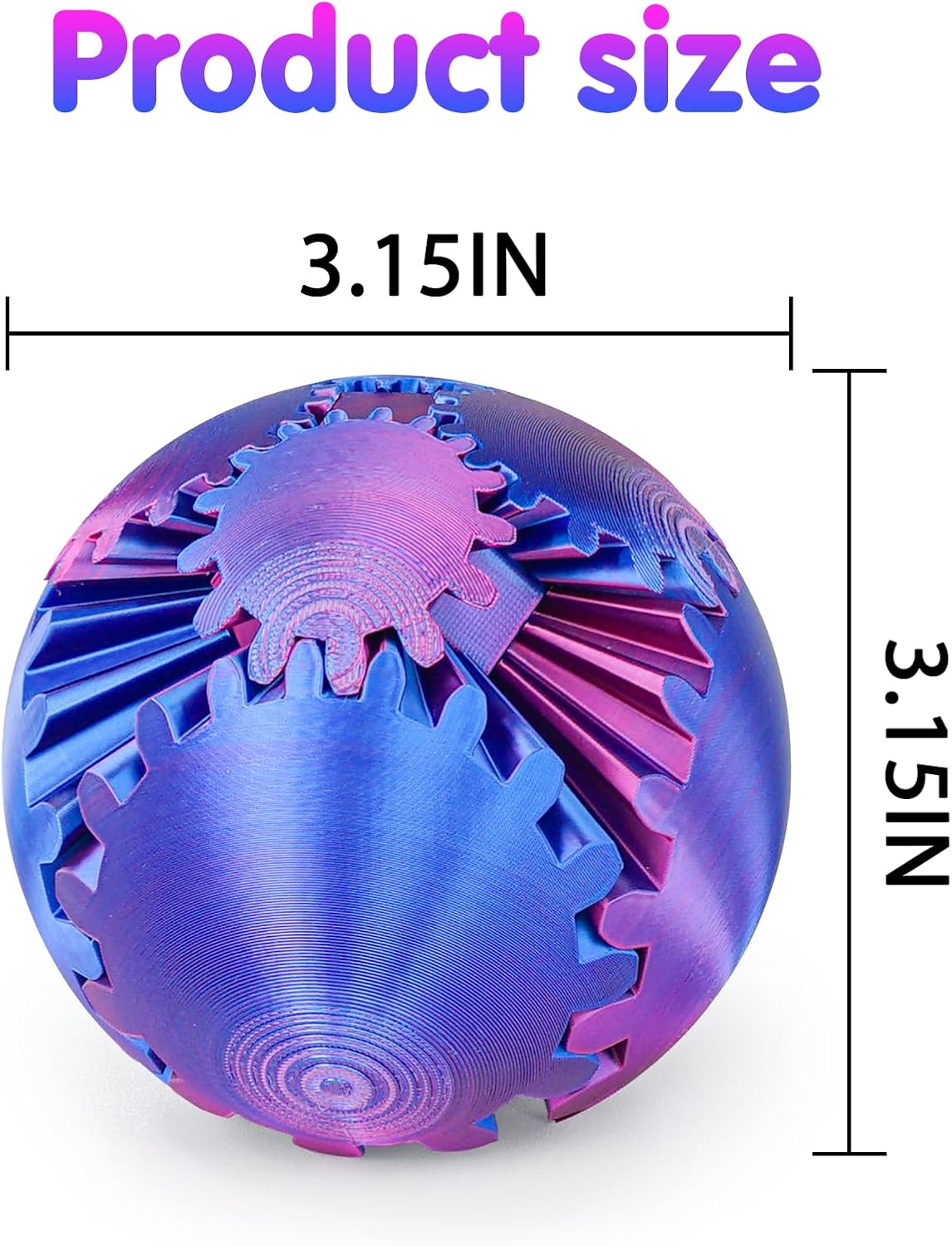 Gear Ball Fidget Toy - 3D Printed Stress Relief Spinner, Educational and Fun Gift for Kids & Adults, Durable & Eco-Friendly, Ideal for Birthday (Silk Purple)