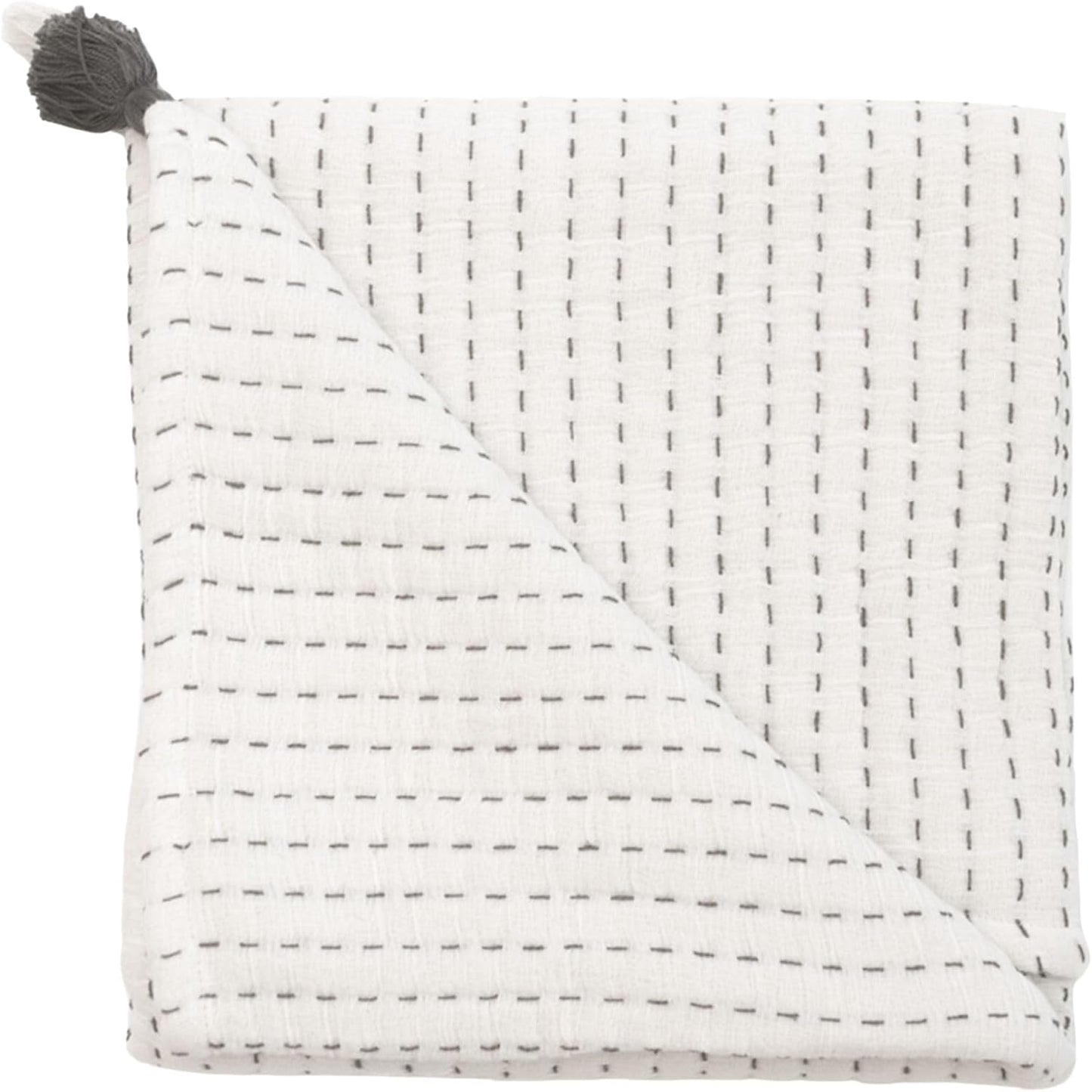 Crane Baby White and Black Stitched Stripe Blanket, Soft Cotton Nursery and Stroller Blanket, 100% Cotton, 36" x 36"
