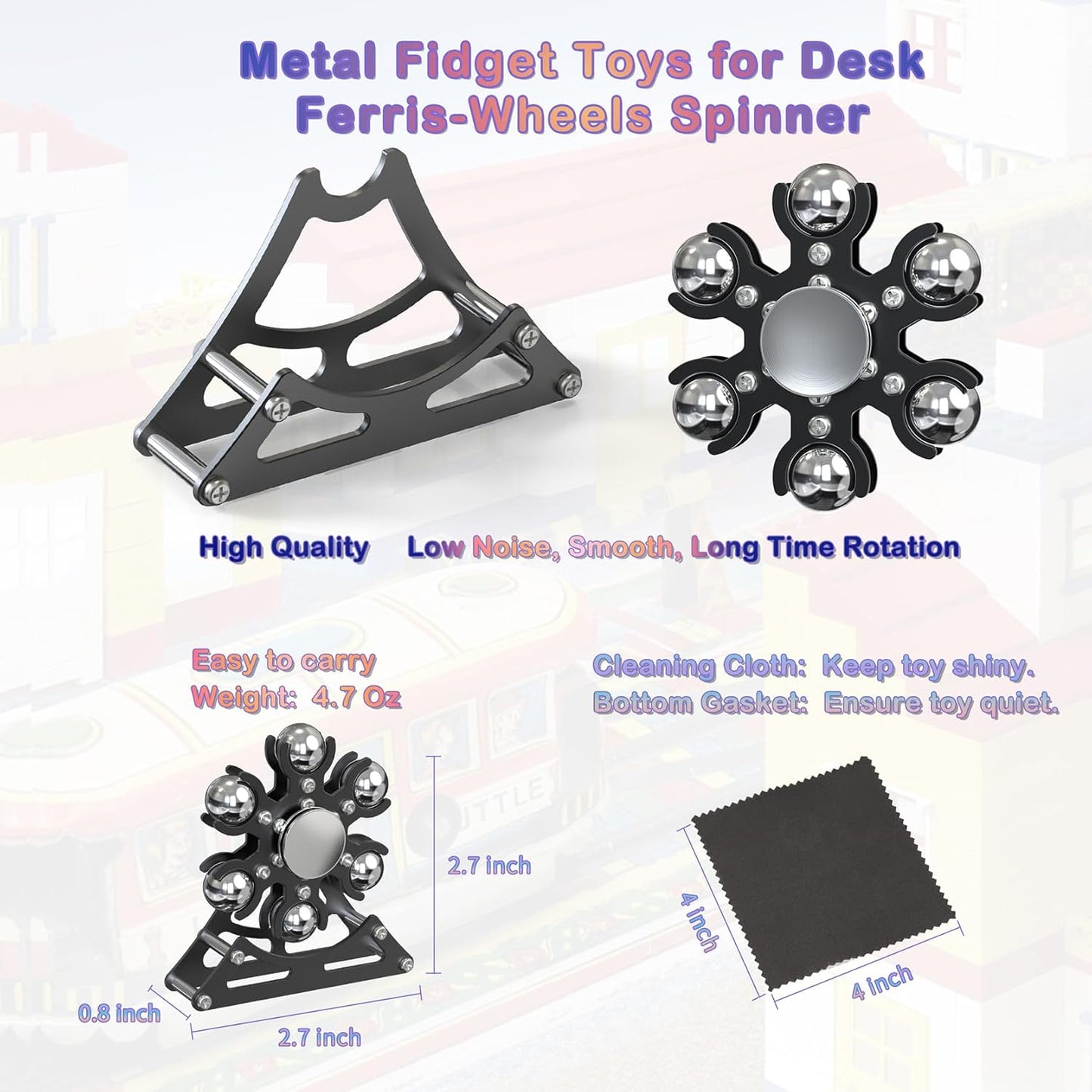 Desk-Fidget-Toys for Ferris-Wheels-Spinner: Metal Kinetic-Spinner 4mins, Cool-Gadgets for Kid Children Teen Adult EDC-Toy, ADHD Tools Cool-Stuff Stress Relief Gift for Office Home School Christmas