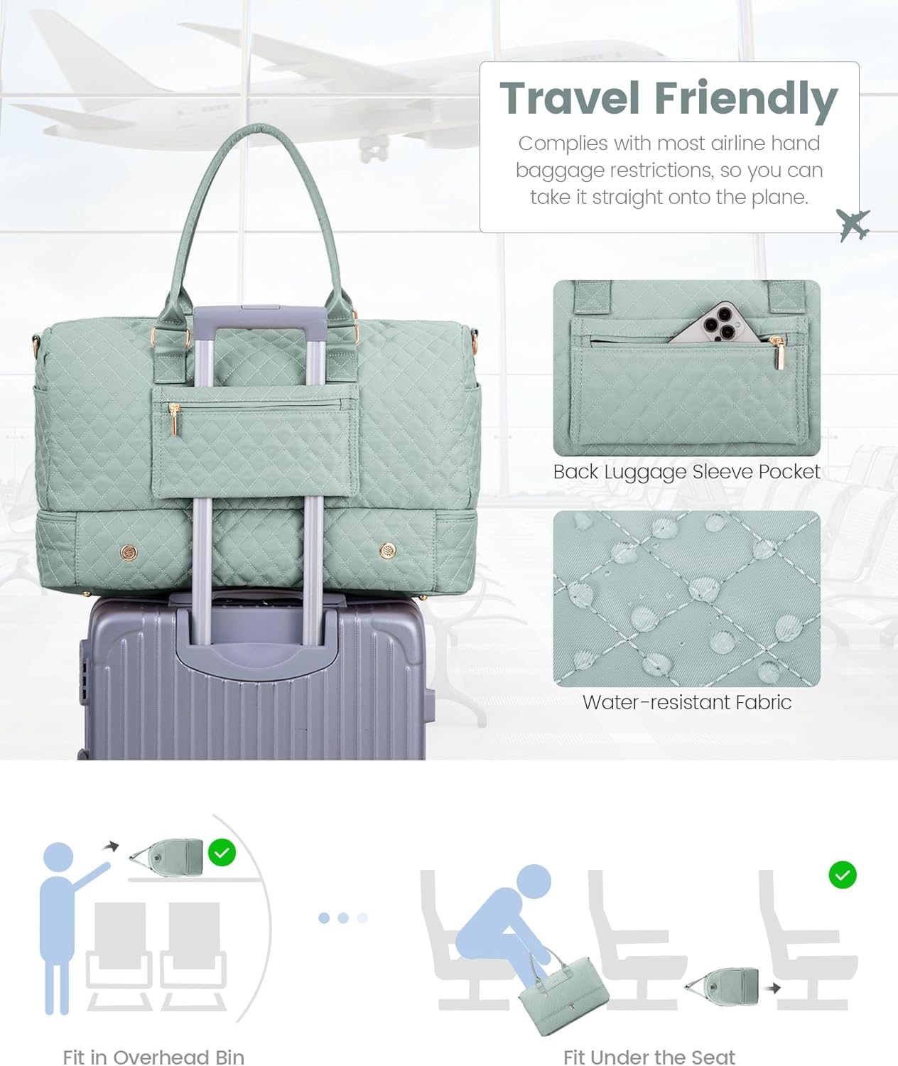 LOVEVOOK Travel Duffle Bag for Women, Weekender Overnight Bag with Shoe Compartment, Carry on Bag with Toiletry Bag, Gym Duffel Bag with Wet Pocket, Hospital Bags for Labor and Delivery 3 Pcs Set