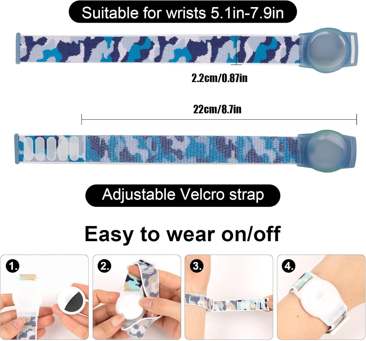 Compatible with Apple AirTag Bracelet for Kids, Camo Nylon Air Tag Wristband, Protective Case for Airtag GPS Tracker Holder, Adjustable Anti Lost Watch Band for Toddler Child Elder (Navy Blue)