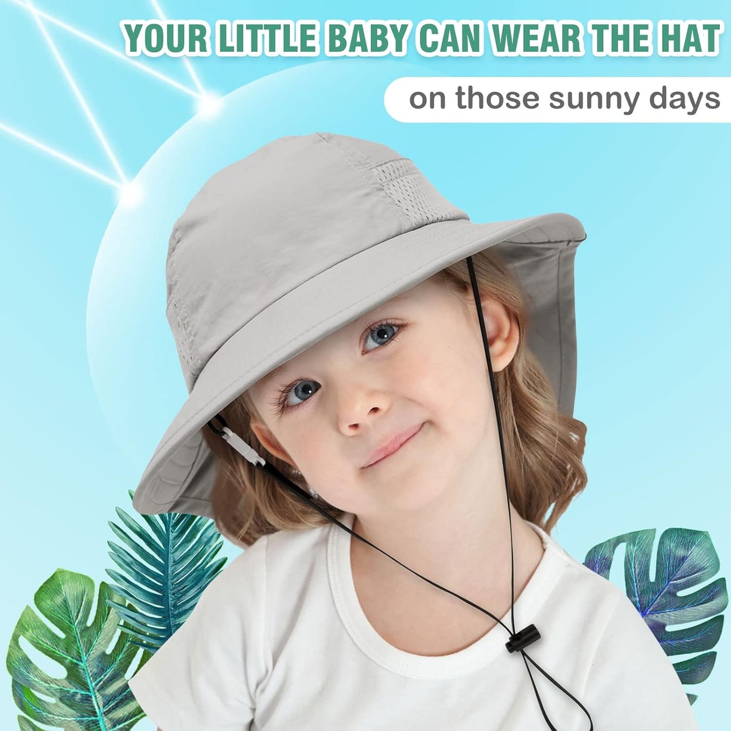 XIAOHAWANG Girls Sun Hat Baby Beach Hats Boys UPF 50+ Kids Summer Protection Cap Toddler Breathable Caps Wide Brim Neck Flap