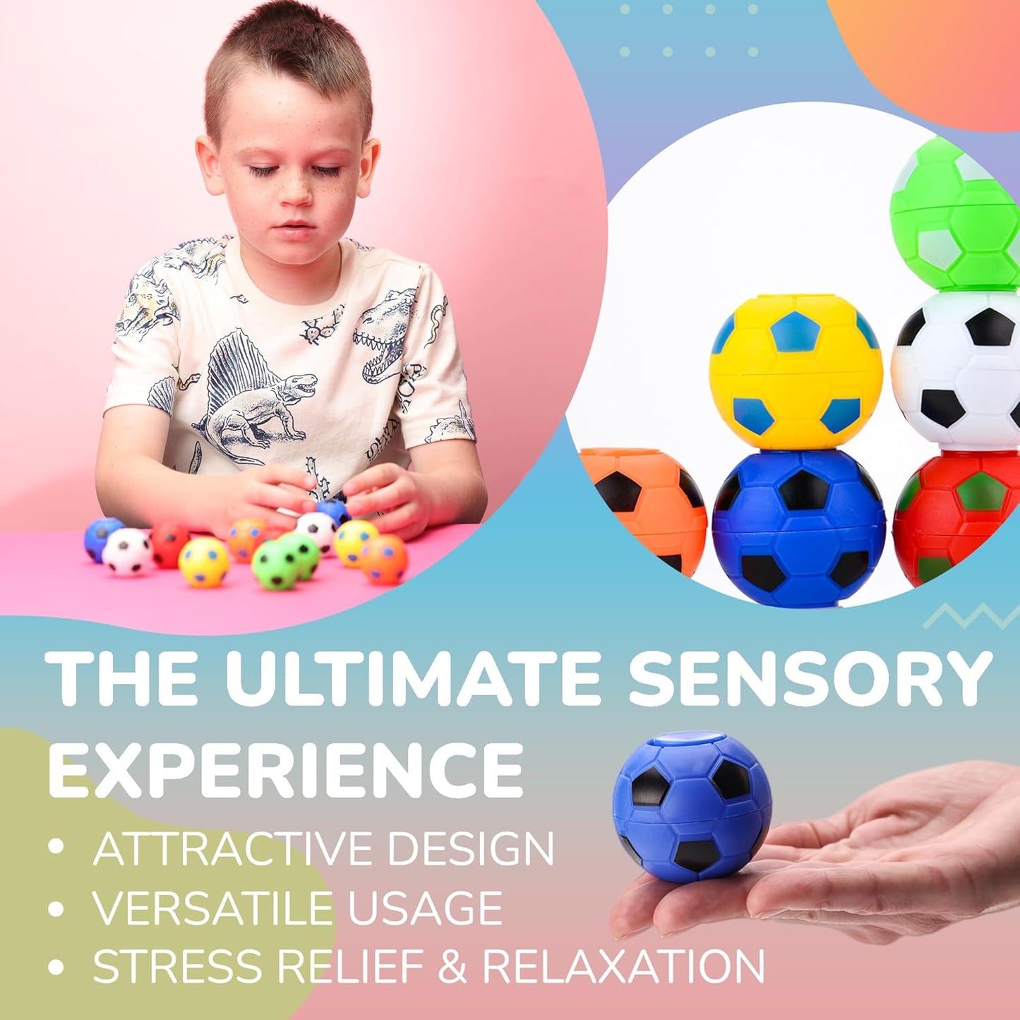 Spinner Balls 1.4''- Mini Fidget Spinner Soccer Balls - Soccer Party Favors Classroom Prizes - Sensory Toys for Kids 4-12 - Fidget Toy Gifts for Kids - Spinner Balls Bulk - 12pcs