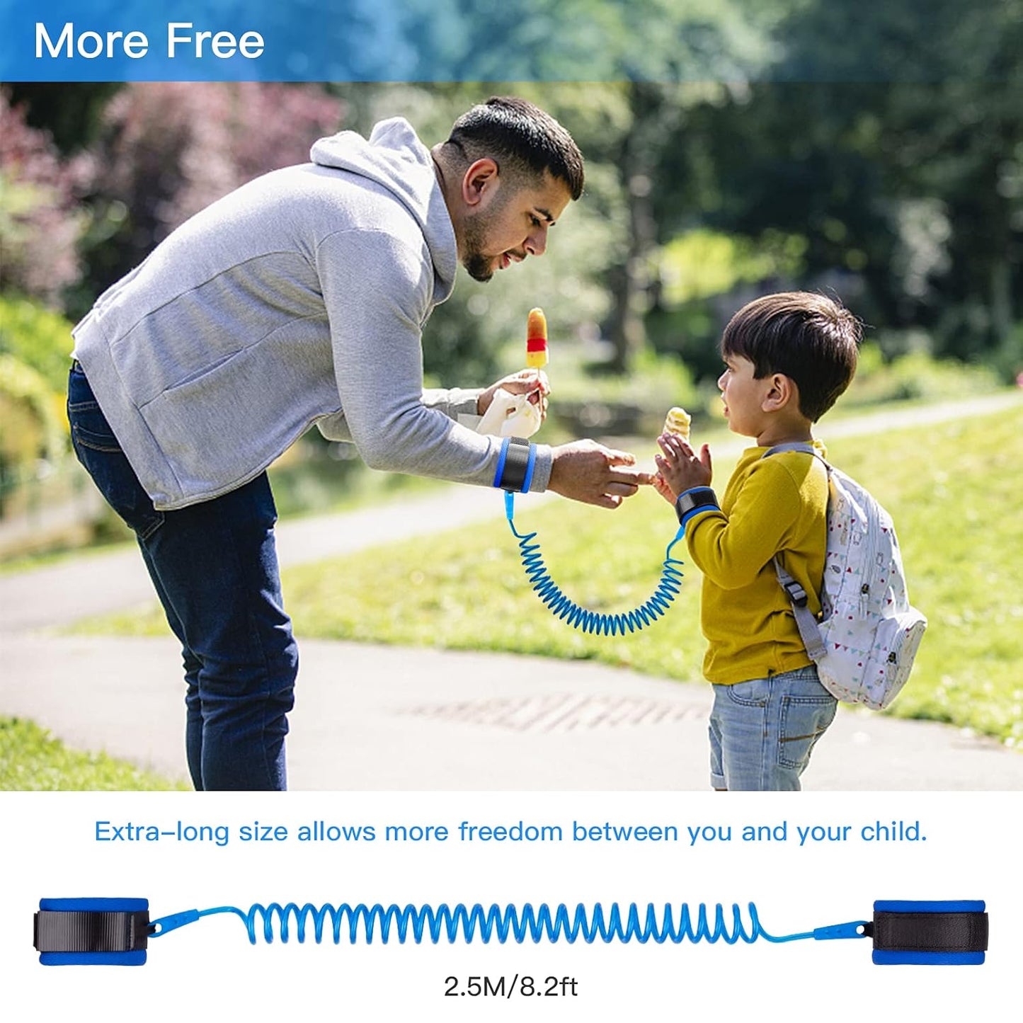 Anti Lost Wrist Link for Toddlers, Safety Toddler Leash, Child Leash, Wrist Leash for Babies and Kids, Children's Safety Wristband for Outdoor, Family Travel(8.2ft/2.5m,Blue)