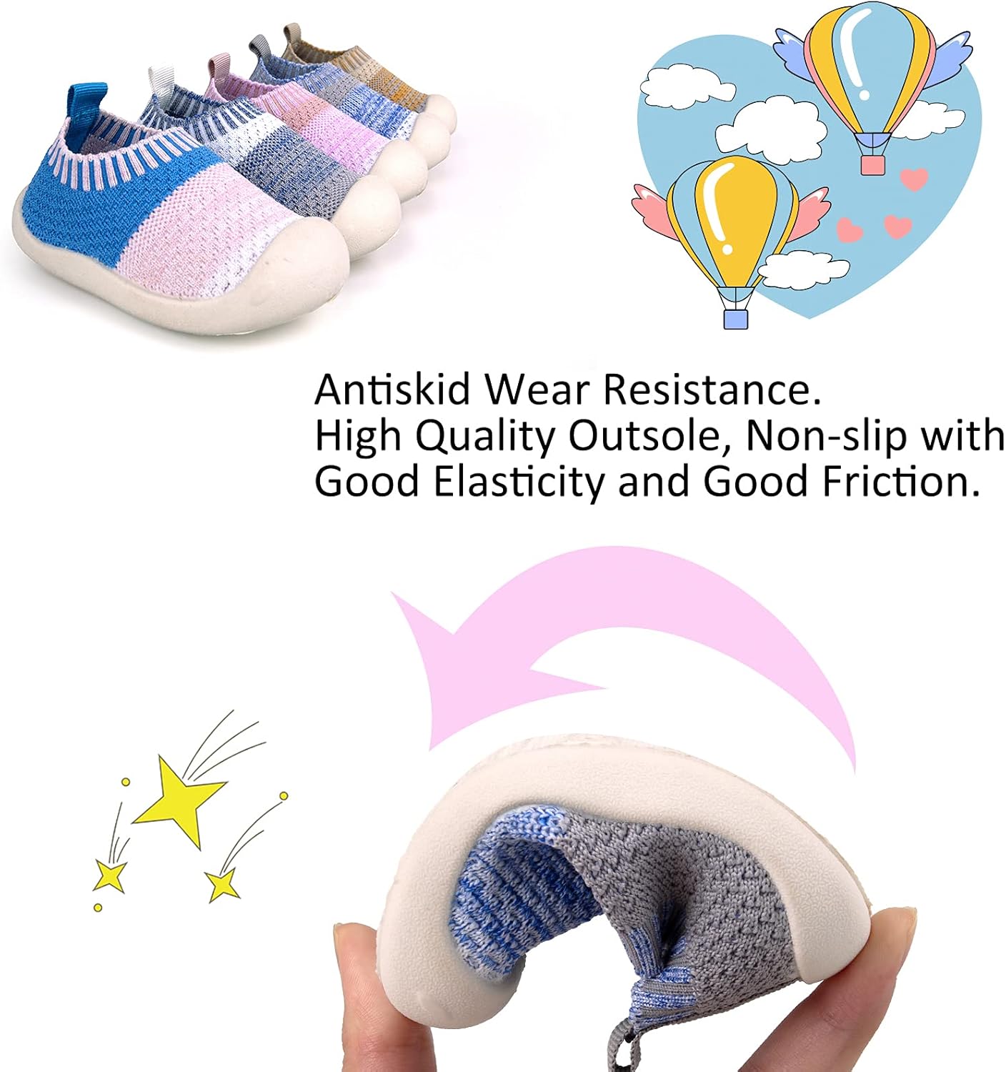 Baby First-Walking Shoes 1-4 Years Kid Shoes Trainers Toddler Infant Boys Girls Soft Sole Non Slip Cotton Canvas Mesh Breathable Lightweight TPR Material Slip-on Sneakers Outdoor