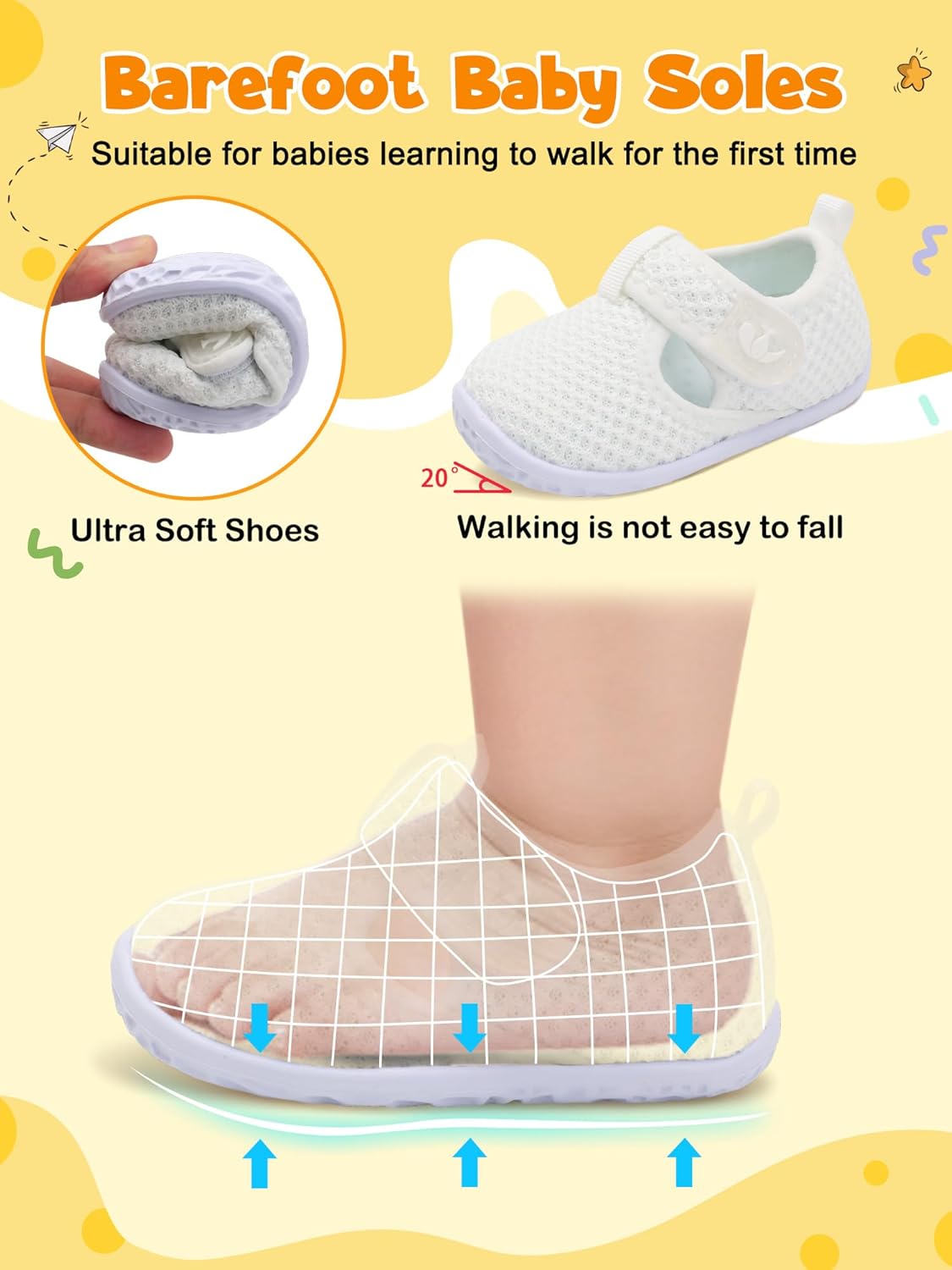 FEETCITY Barefoot Baby Shoes Girls Boys Walking Shoes Infant Sneakers Lightweight Flexible Newborn Dress School Shoe