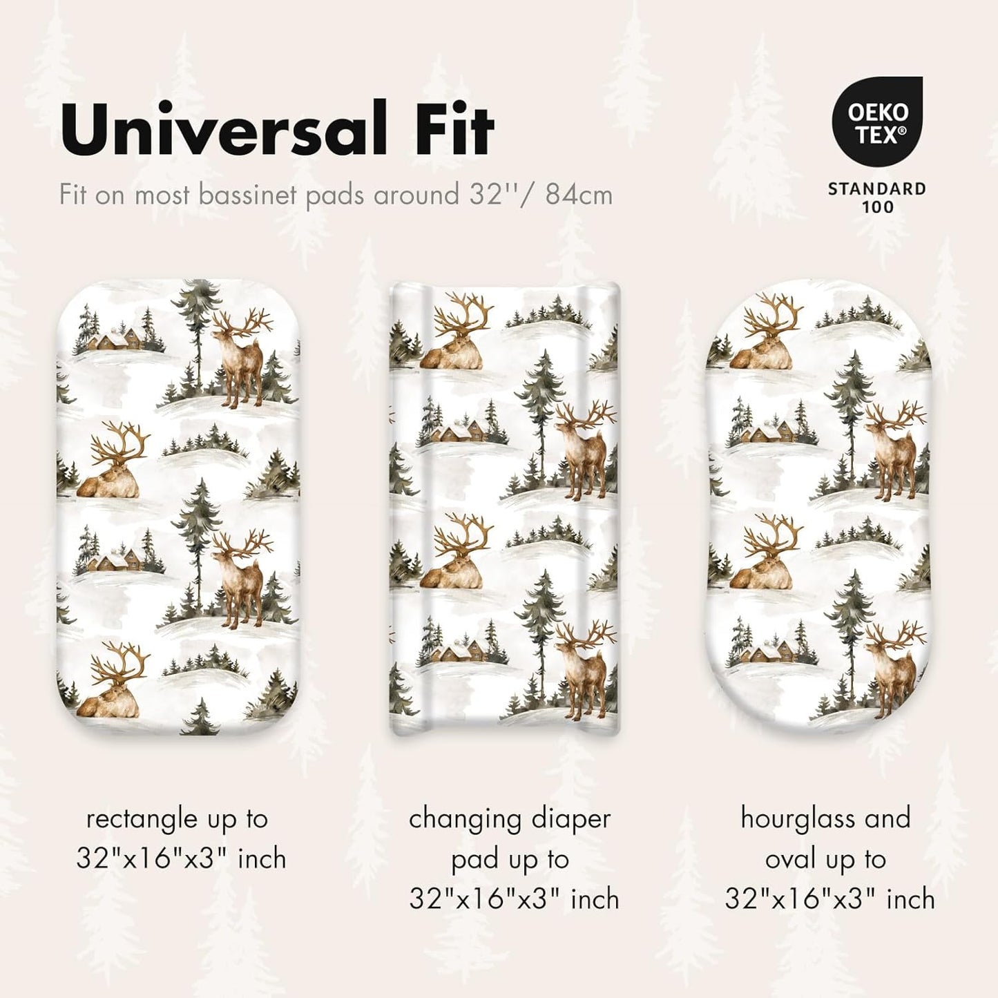 Gllquen Baby Bassinet Sheets 4 Pack, Breathable Cozy Fitted Mattress Sheet, Elastic Travel Crib Fashionable Floral Pattern, Standard Cradle Safe Sheets for Baby Boys Girls 32"x16" (Christmas elk)