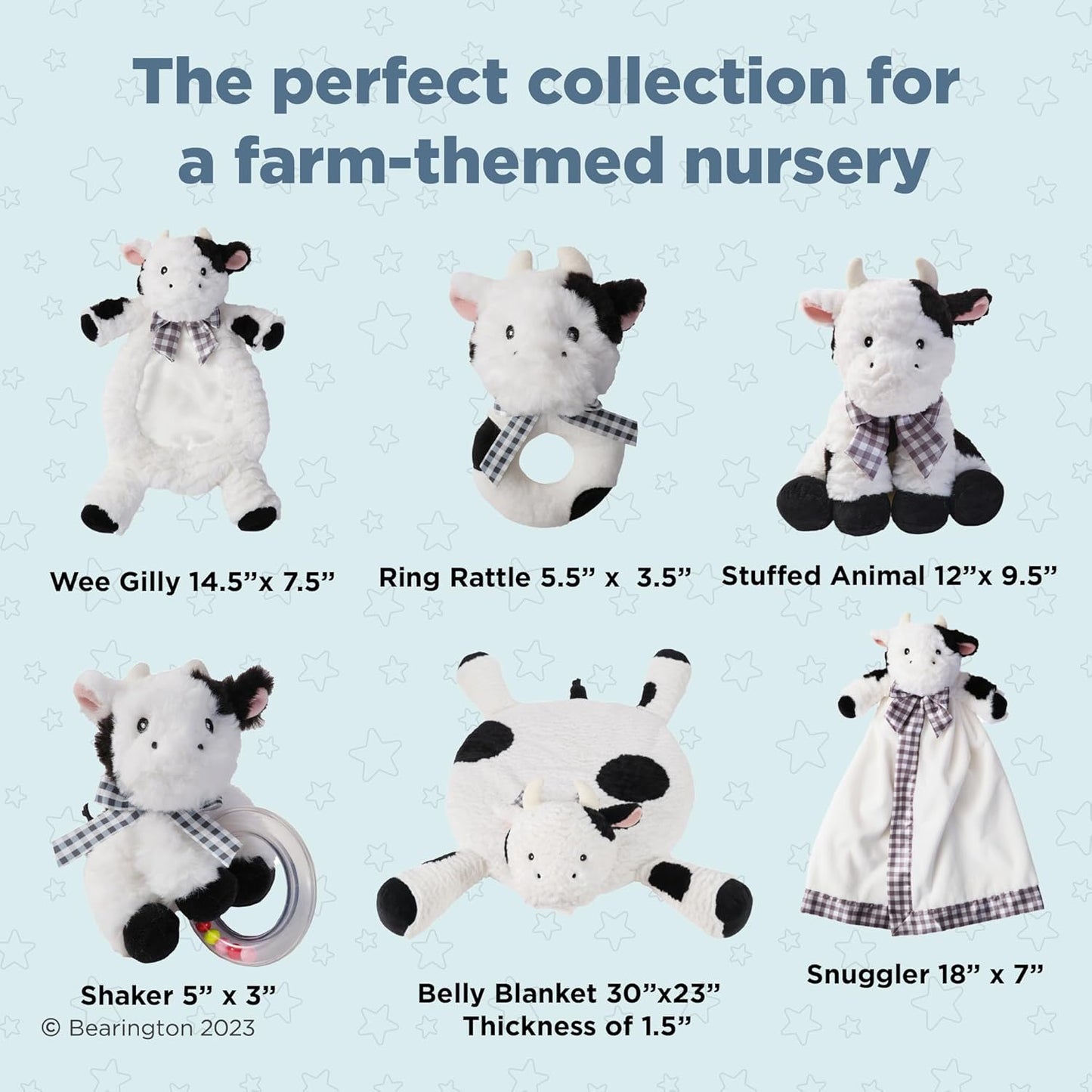 Bearington Collection Lil' Gilly 5.5 in Cow Baby Rattle - Baby - Plush Rattles Gift for Newborn