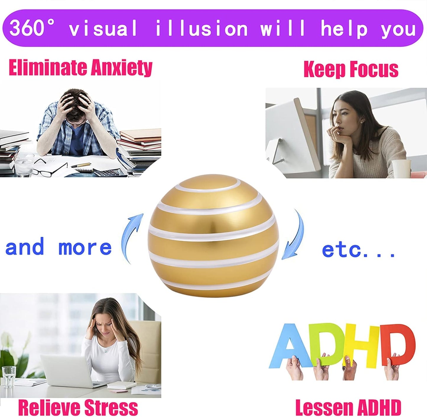 Desk-Fidget-Toys for Kinetic-Toy: Cool-Gadgets Cool-Stuff for Adults Kids Teens, Spinning Up to 180 Seconds, Stress Relief Toy for Christmas Optical-Illusion Gift for Office School Home Women Men