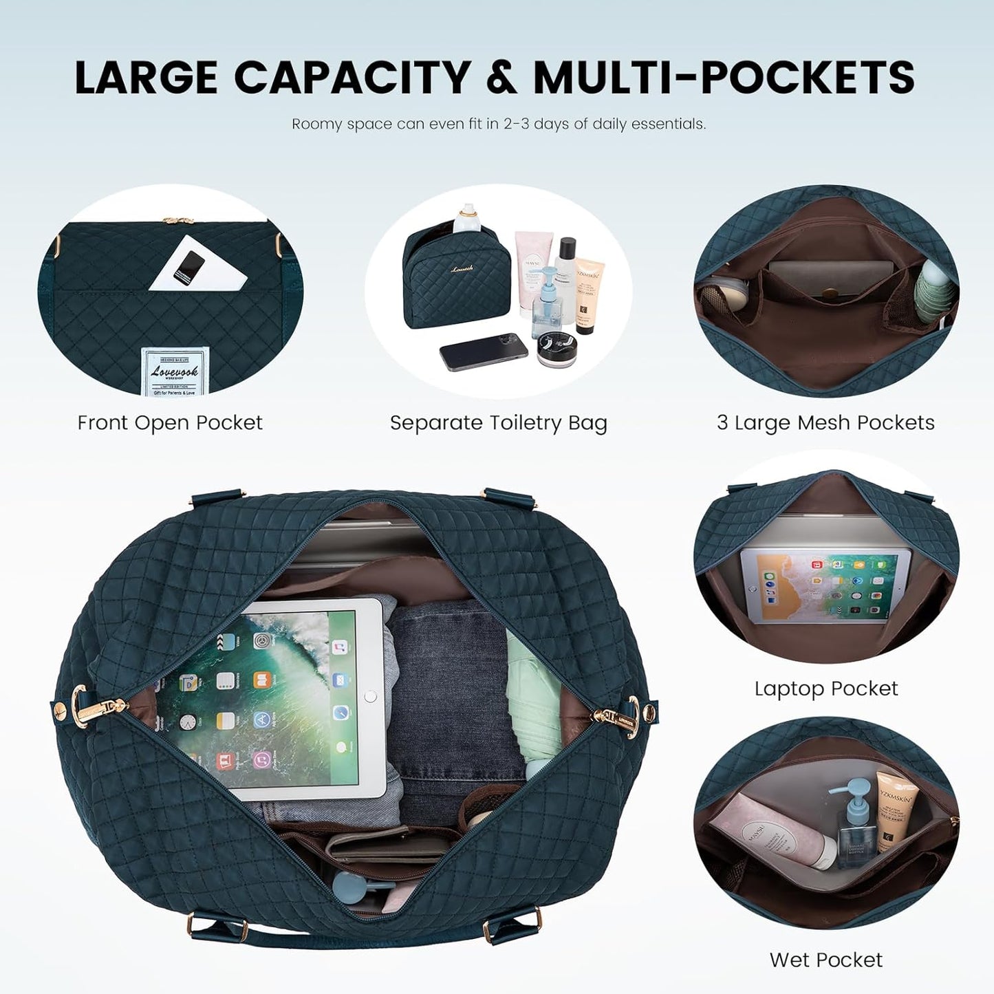 LOVEVOOK Travel Duffle Bag,Weekender Bags for Women with Shoe Compartment，Carry on Overnight Bag with Toiletry Bag,Gym Duffel Bag with Wet Pocket, Hospital Bags for Labor and Delivery