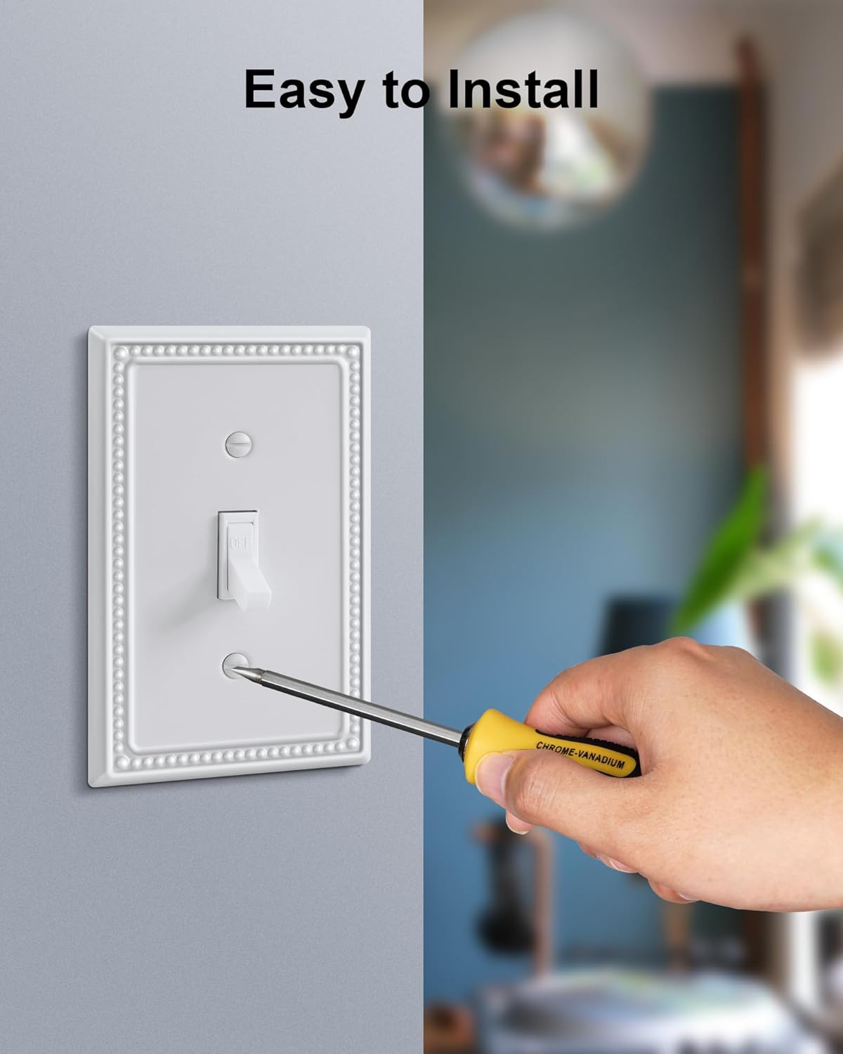 2-Pack Single Toggle Light Switch Cover Plate, Pearls Decorative Switch Plate Covers, Pure White 1 Gang Metal Wall Plate, Corrosion Resistant