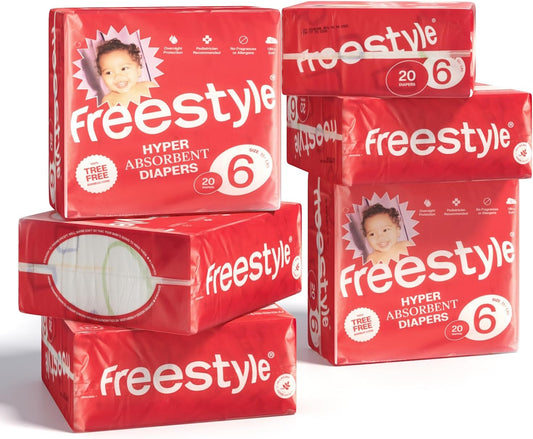 Freestyle Diapers – (Size 6) Hyper Absorbent & Non-Toxic – Disposable Diapers for Sensitive Skin – Ultra Soft Diapers (35+ lbs) – 120 Count
